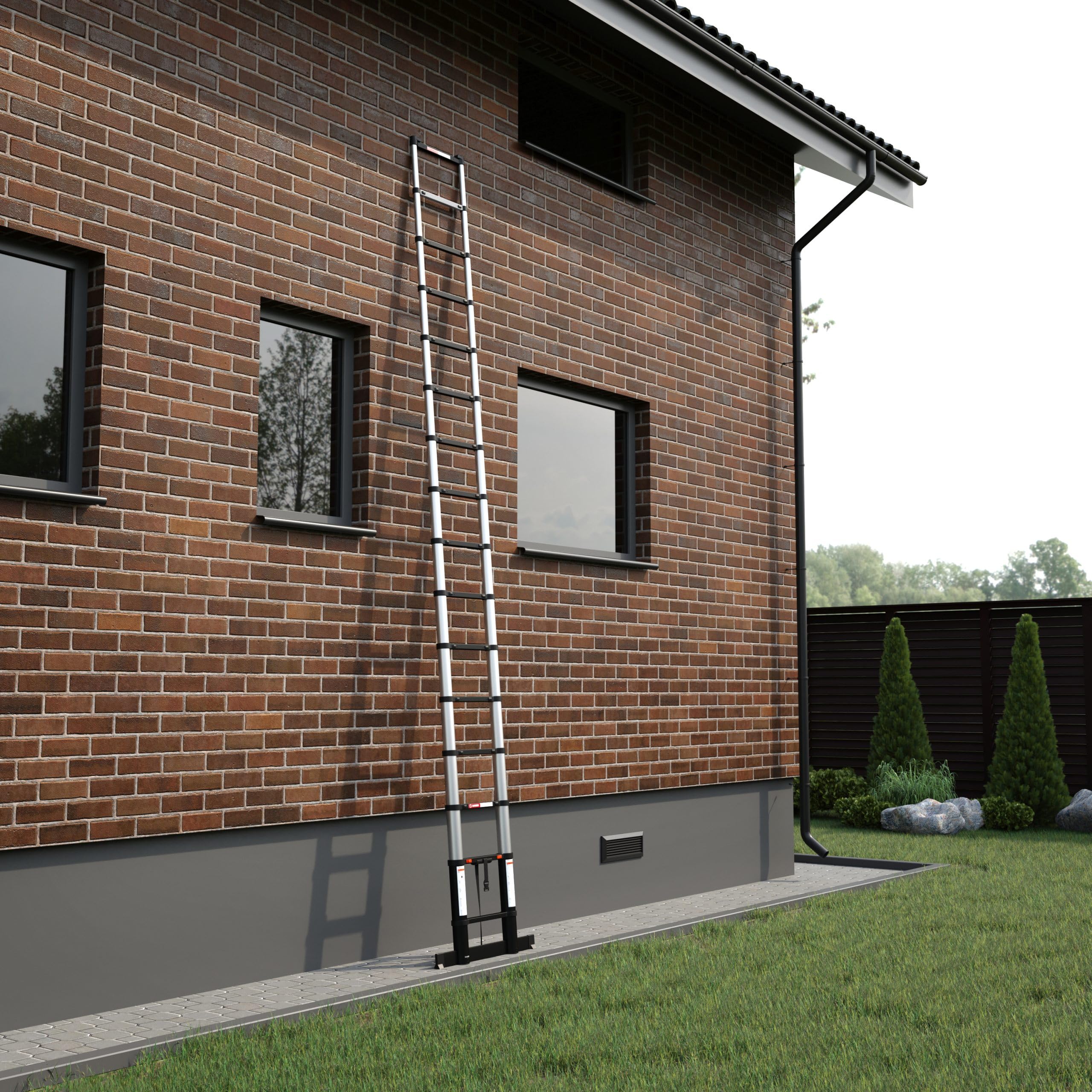 RMBO Échelle Télescopique de 4.70m, EN 131.6, Système de Fermeture en Douceur, 150kg, Barre de Stabilisation de 70cm, Indicateurs de Sécurité par Marche, Pour Usage Particulier et Professionnel
