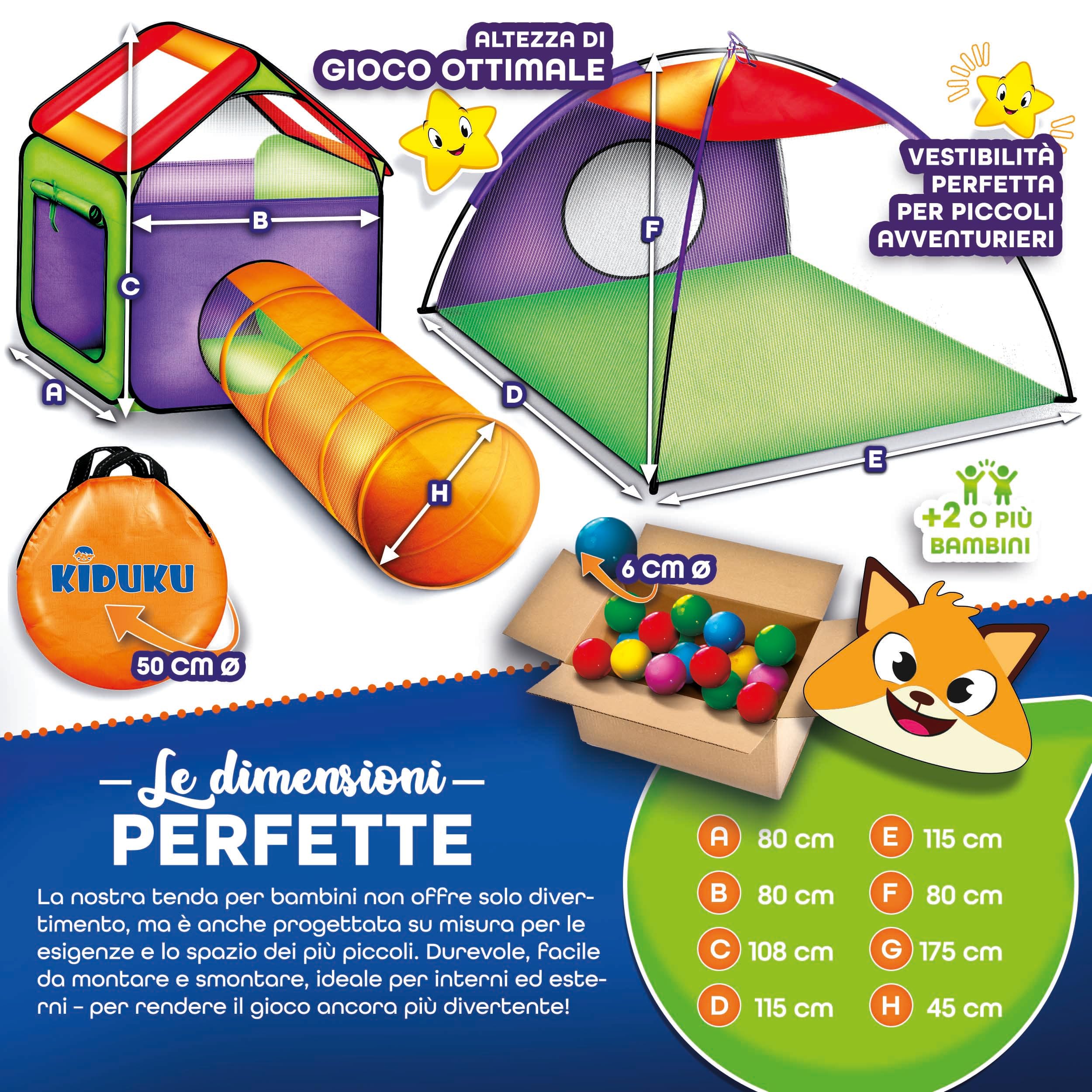KIDUKU® Tenda Igloo con Tunnel + 200 Palline + Borsa per Interni ed Esterni - Gioco per Bambino