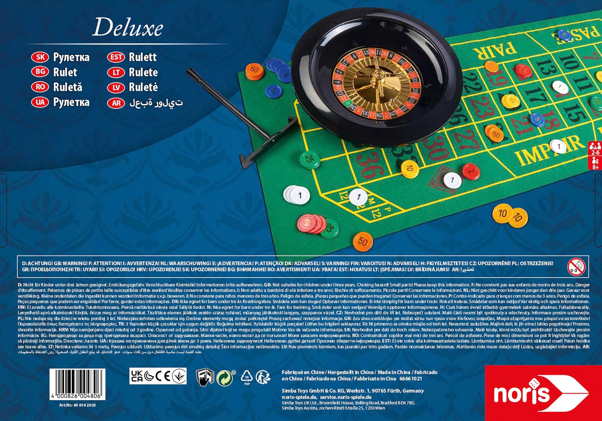 noris 606102025 - Set roulette Deluxe con 2 sfere in acciaio, 60 fiche e altri accessori per una vera atmosfera da casinò, dai 6 anni in su