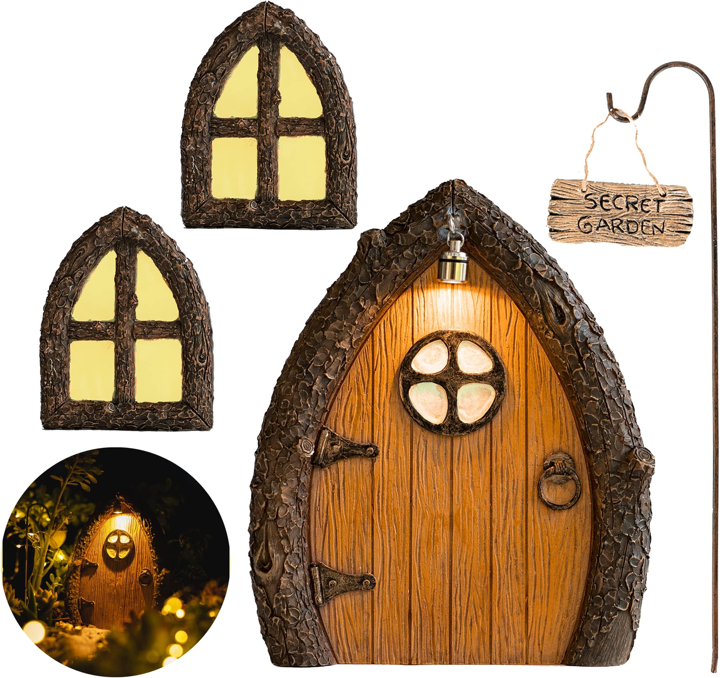 Tree Poetry Fairy Door and Windows for – Glow in The Dark Yard Art Sculpture Decoration for Kids Room, Wall and Outdoor | Miniature Fairy Garden Outdoor Decor Accessories with Secret Garden Sign