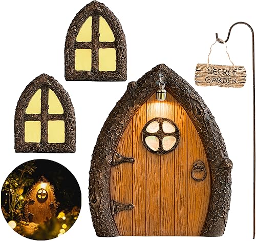 Miniatura 10 de Puerta y ventana de hadas con luz, puertas de hadas para árboles al aire libre, puerta de hadas, kit de casa de hadas, decoración de jardín de