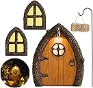 Fairy Door and Windows for Trees – Glow in The Dark Yard Art Sculpture Decoration for Kids Room, Wall and Trees Outdoor | Miniature Fairy Garden Outdoor Decor Accessories with Secret Garden Sign
