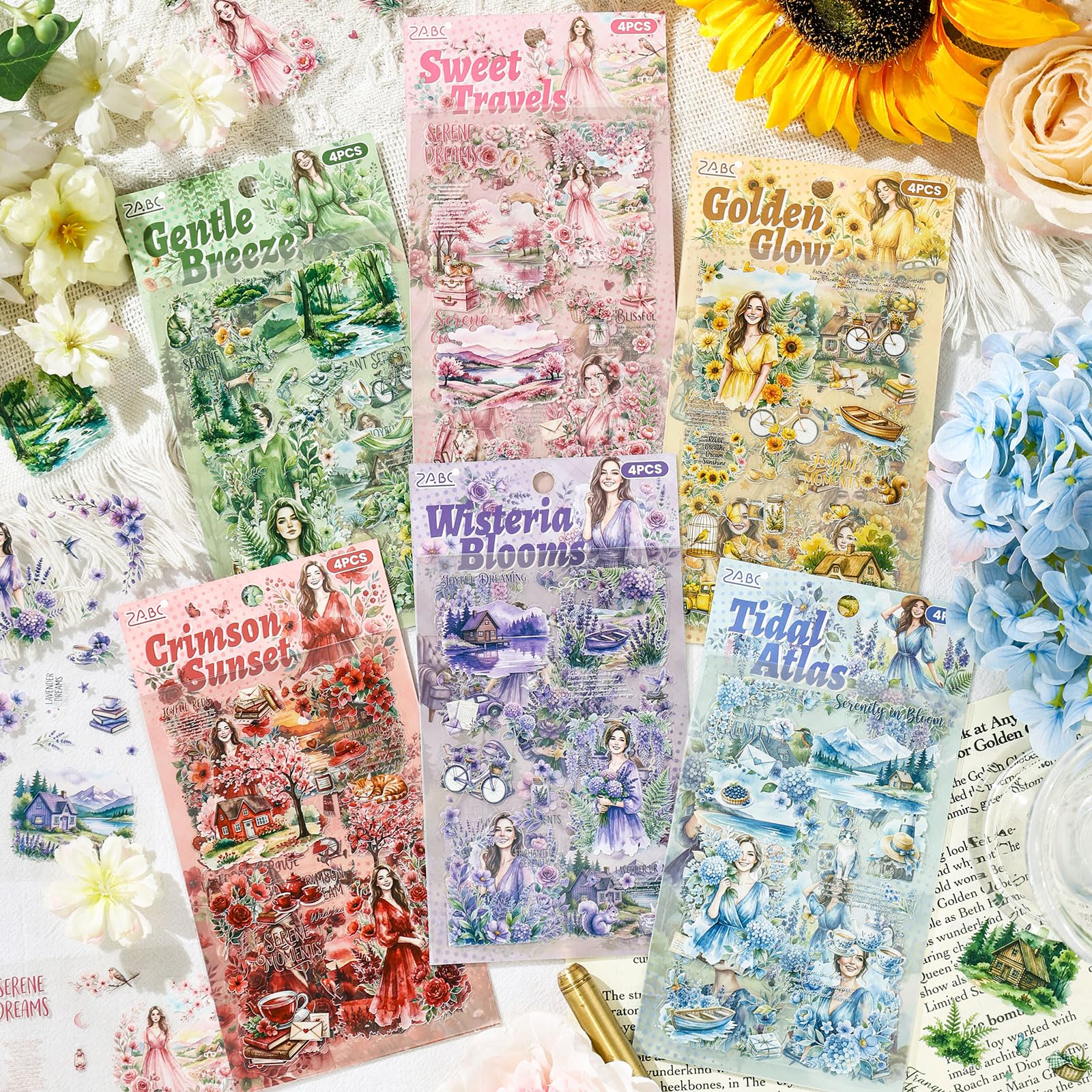 YagCu 24 Sheets 6 Colors Natural Journaling Stickers
