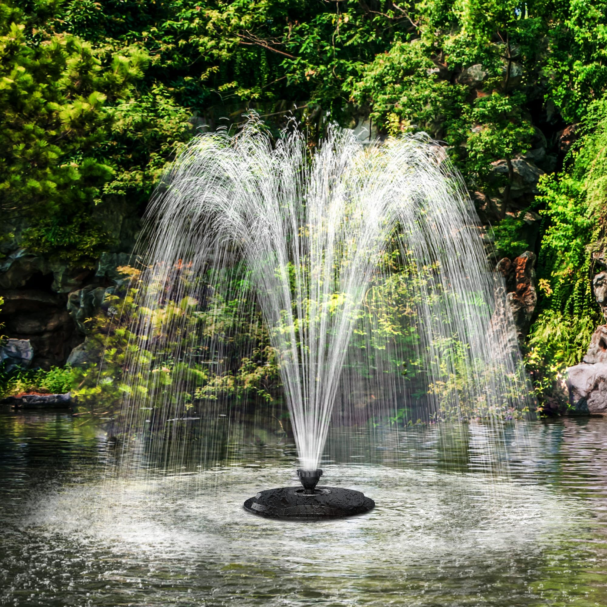 Biling Schwimmender Springbrunnen mit LED-Beleuchtung für Gartenteiche | 3 Düsen Leise Teichbrunnen mit Filter & 2500 l/h Pumpe für Großer Koiteich Wasserspiel Gartenbrunnen, 9m Kabel mit EU-Stecker