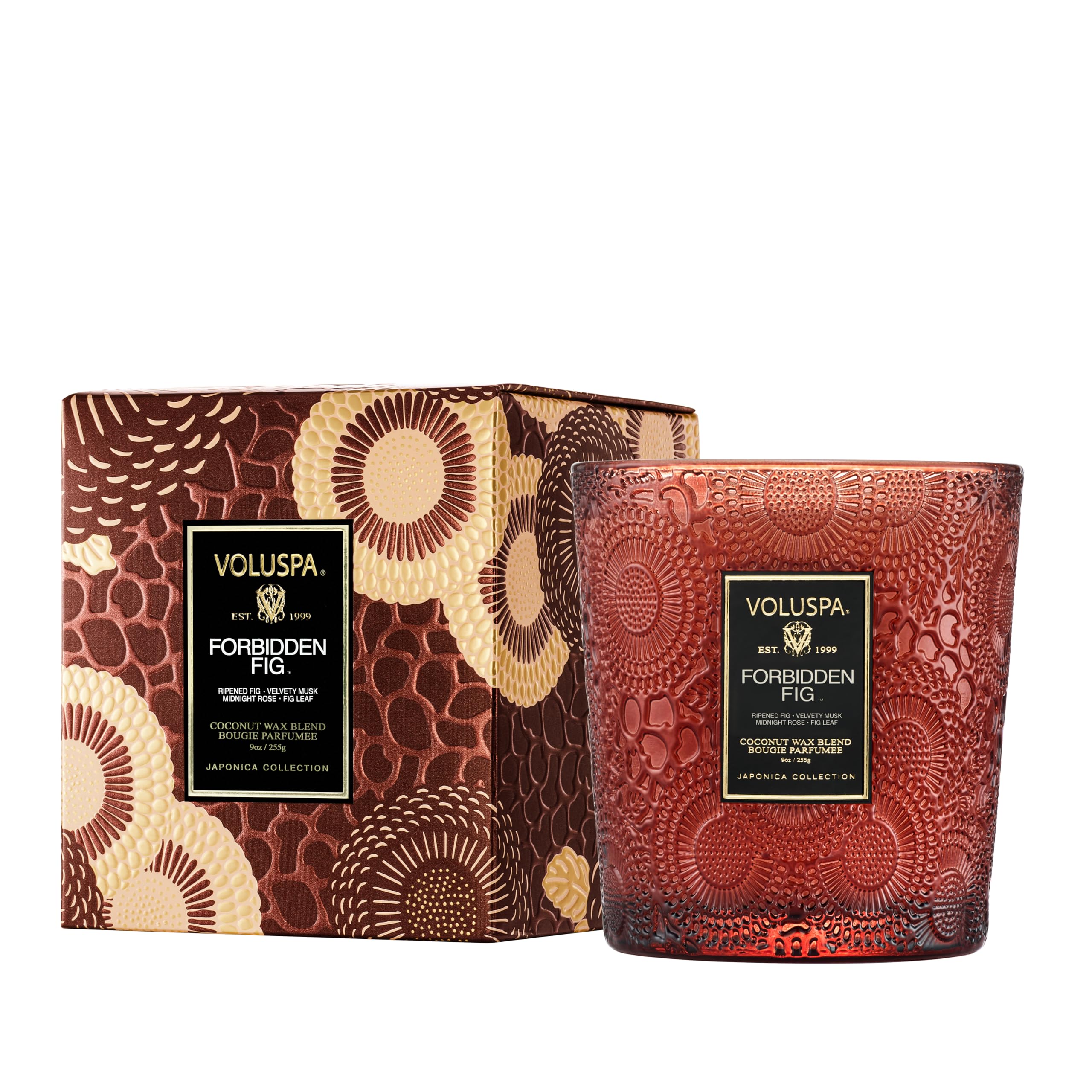 Voluspa Forbidden Fig Candle | 9 Oz. | Glass Classic Boxed Candle | Coconut Wax + Natural Wicks for Cleaner Burn | Vegan