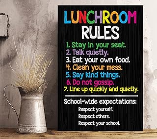 Lunchroom Rules Cafeteria Teacher Sign Poster Chalkboard Chalk Subway Wall Art Gift - Full Size Decorations for School Lunch posters classroom L5