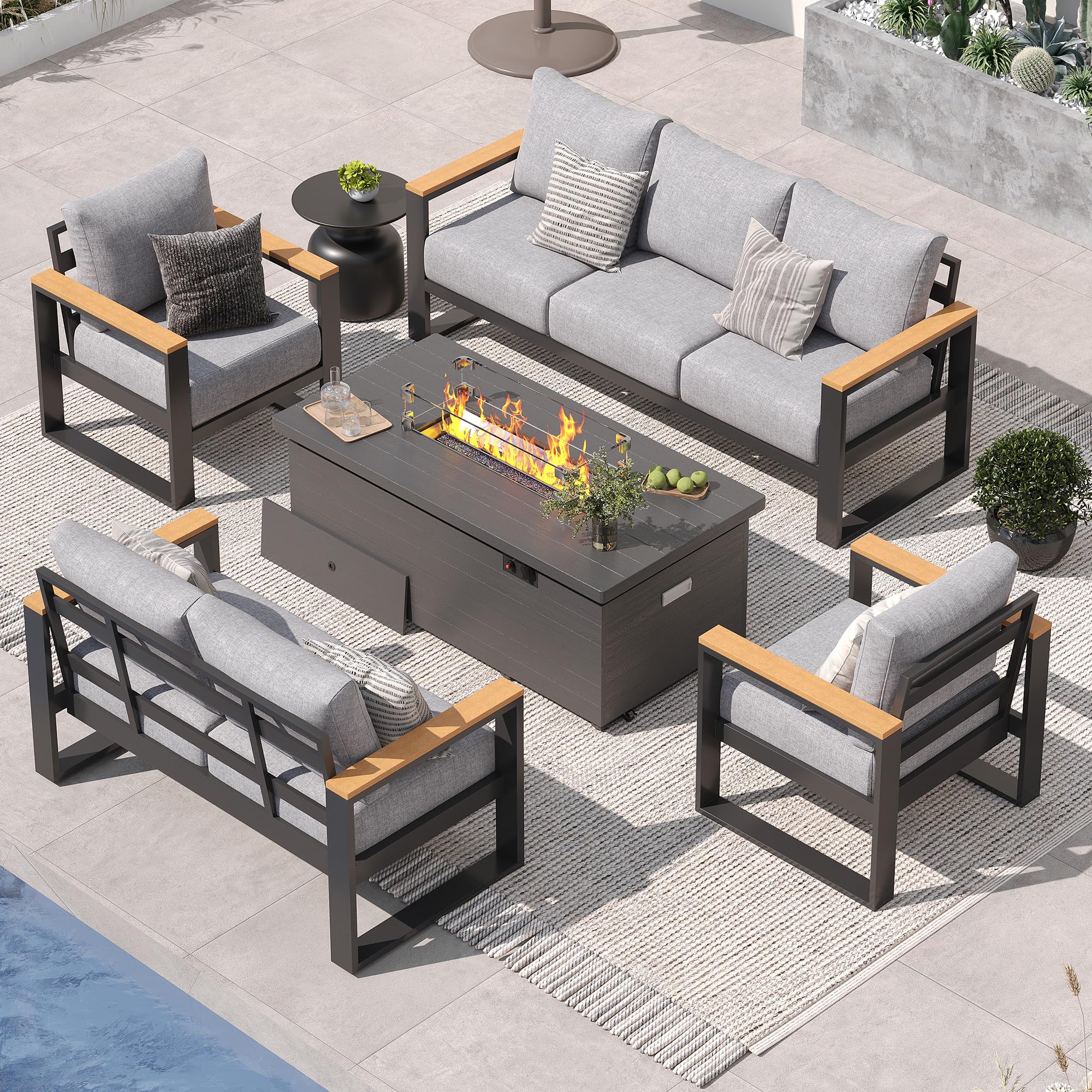 Sundale Outdoor Aluminum Patio Furniture Set with Fire Pit Table