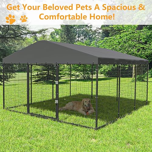 Miniatura 6 de ALAULM Perrera grande para perros al aire libre con cubierta de techo impermeable, jaula para perros de alta resistencia con malla metálica mejorada