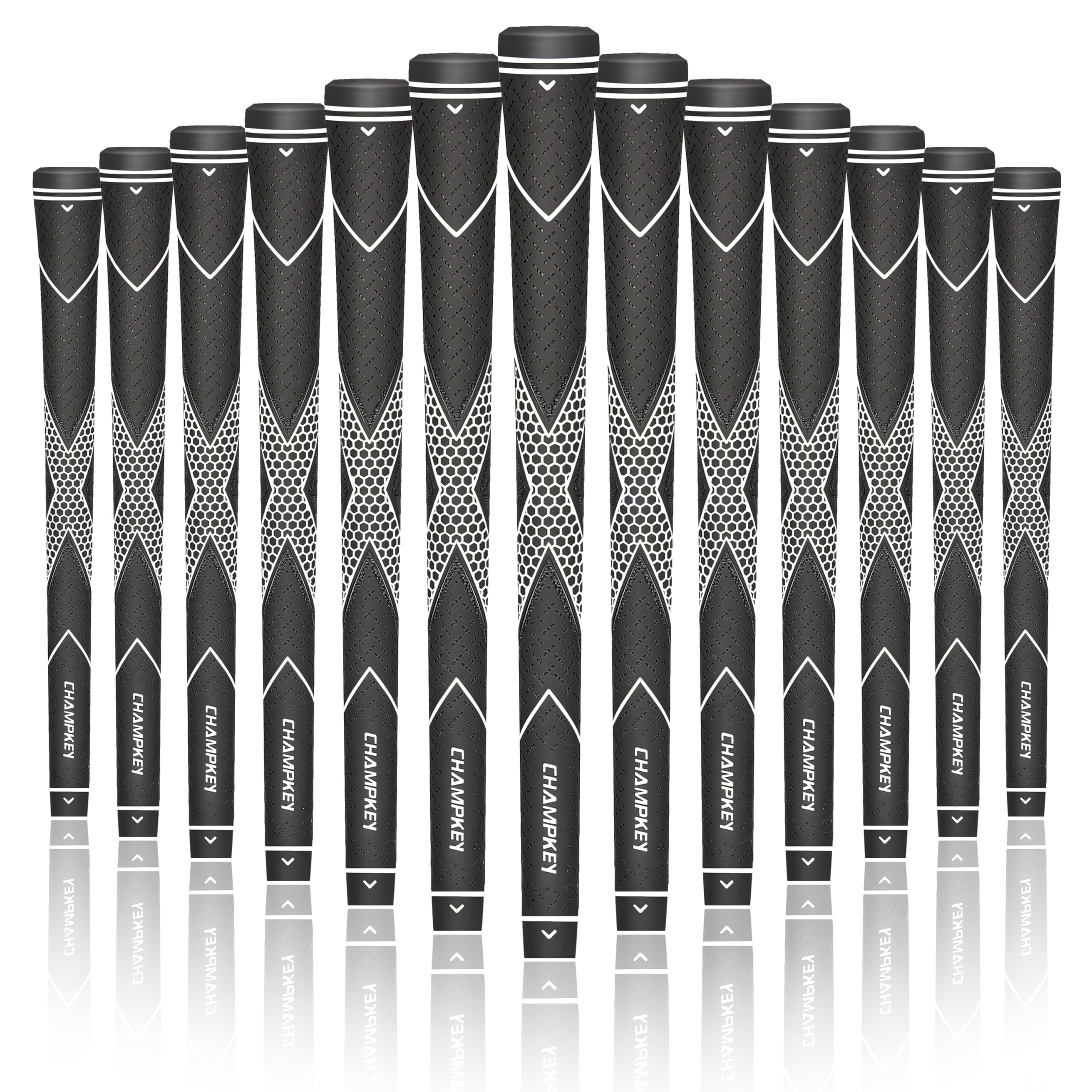 CHAMPKEY Premium Rubber Golf Grips 13 Pack | High Traction and Feedback Rubber Golf Club Grips - Choose No/All Repair Kits (Black&White (Not Including Kits), Oversize)
