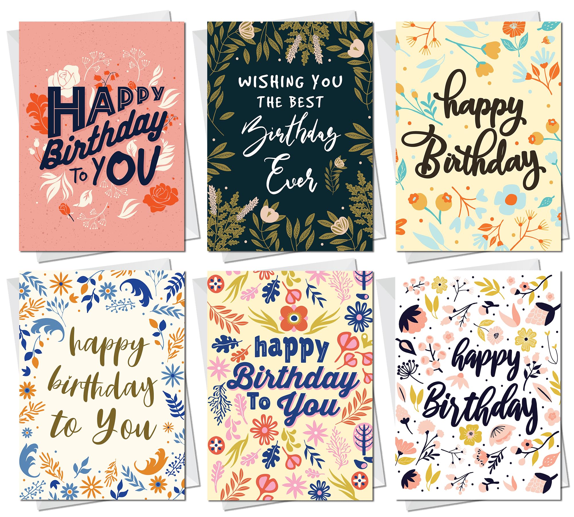 RED OCEAN Birthday Cards Multipack of 30 - Birthday Cards with Envelopes Included - Happy Birthday 6 Unique Card Designs. Blank Inside - Bulk Birthday Cards and Envelopes