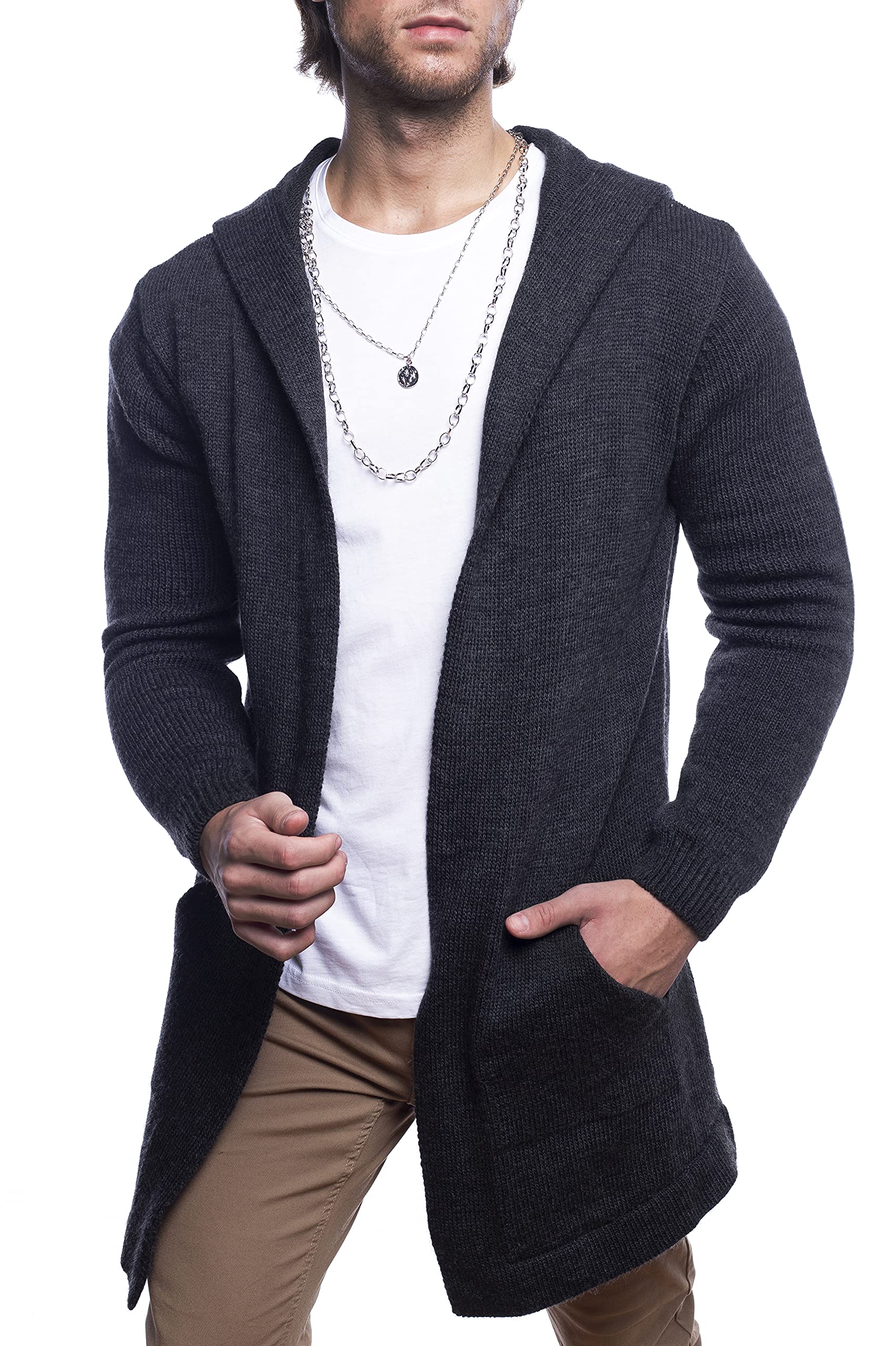 Carisma Herren Strickjacke Lang mit Kapuze • Herren Jacke mit Seitentaschen Lange Kapuzenjacke Herren angenehme Übergangsjacke für Männer 7601