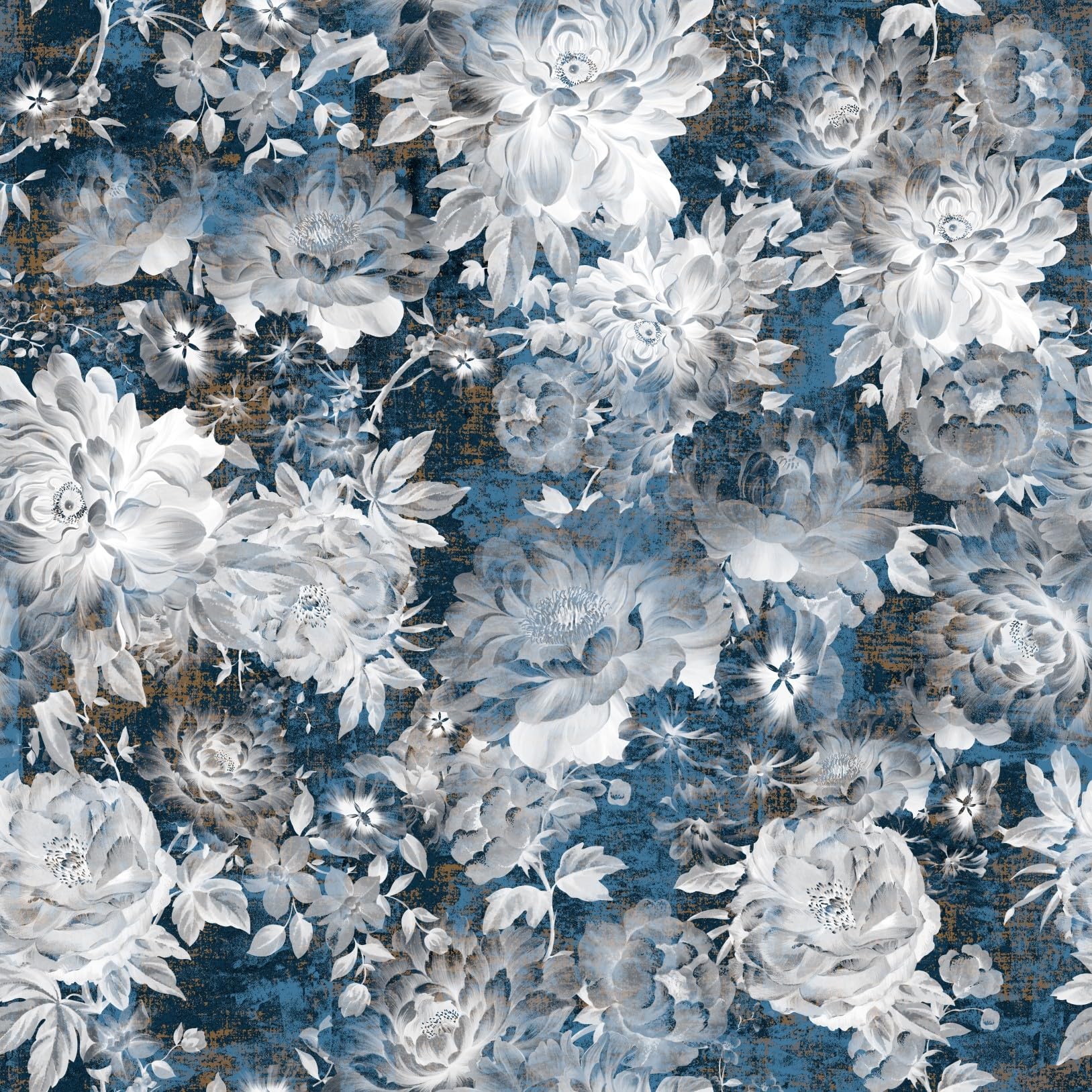 Papier peint en vinyle blanc et bleu au design floral raffiné