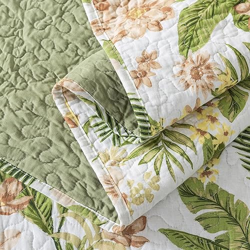 Vista 23 de NEWLAKE Juego de colcha de algodón, juego de colcha reversible de retazos, estampado real clásico turquesa, tamaño Queen Turquesa Clásico
