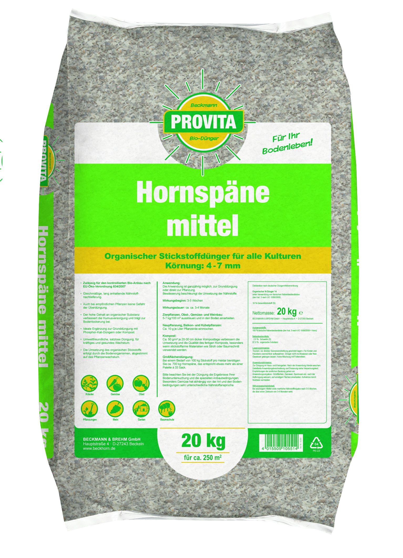 Beckmann Provita Hornspäne Körnung SII mittel (4-7 mm) 20 Kg