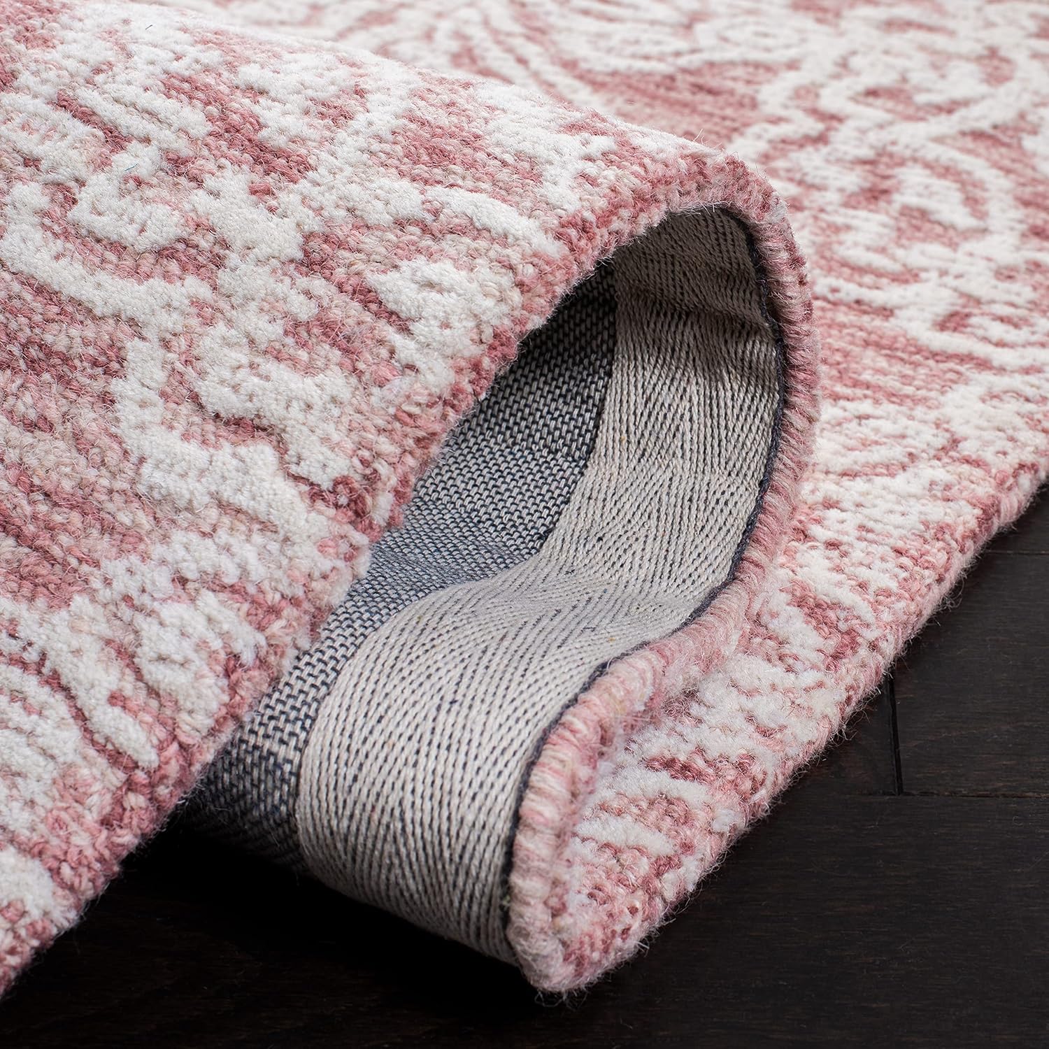 SAFAVIEH Metro Collection 6' Round Dark PinkIvory MET997U Handmade Premium Wool Living Room Dining Bedroom Foyer Area Rug