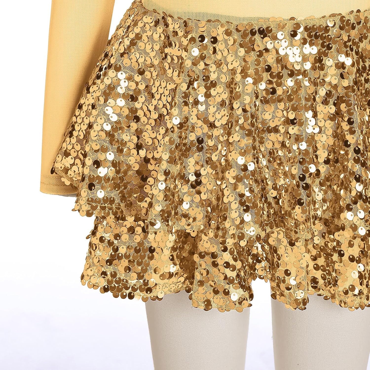 AFAVOM Girls Sequin Dance Outfit Kids Jazz Dress Sparkly Dance Costumes | Dance Outfit for Girls with Shorts Glitter Jazz Latin Dance Costume Mesh Long Sleeve Leotard for Ballroom Party Birthday