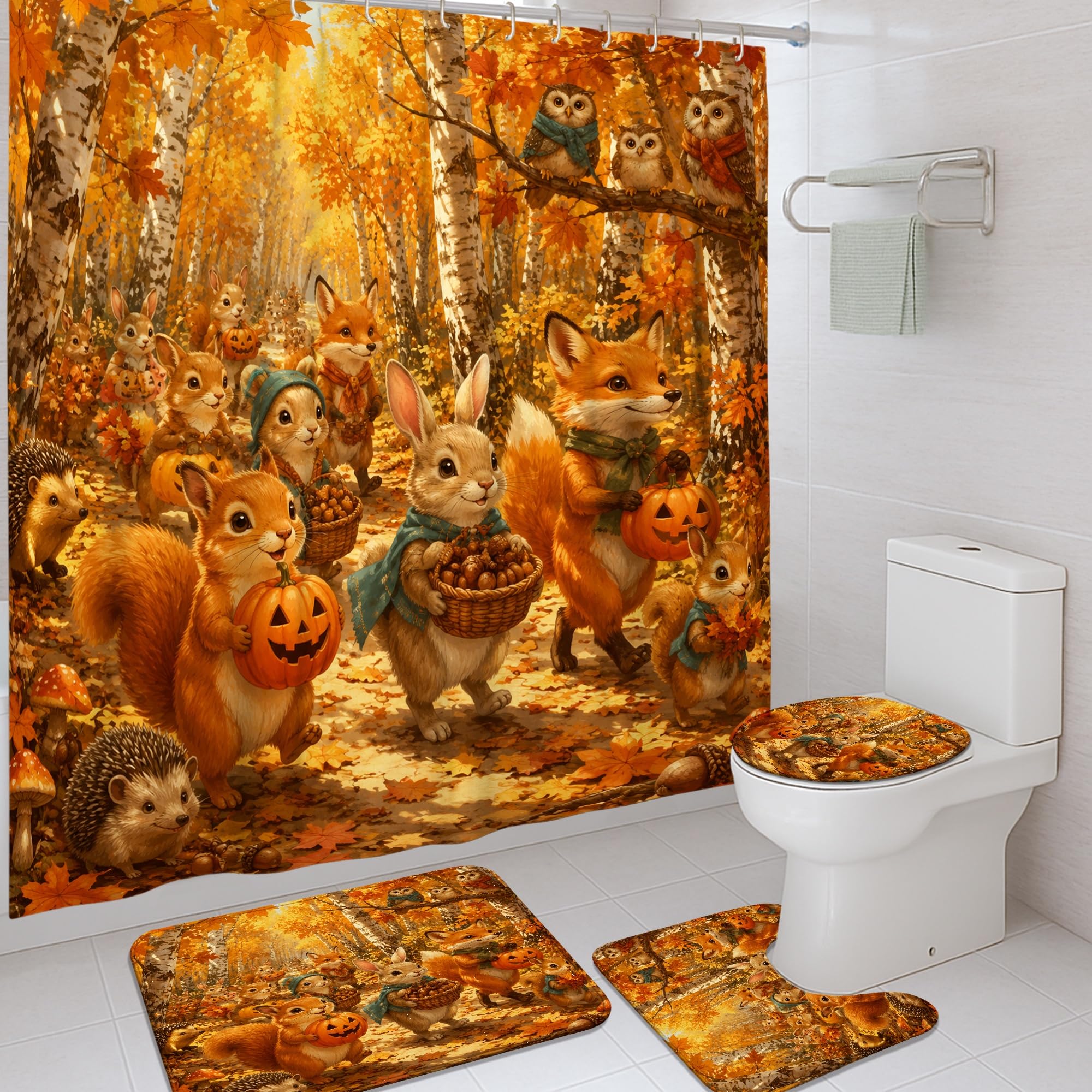 Ensemble de rideaux de douche en tissu imperméable avec tapis orange