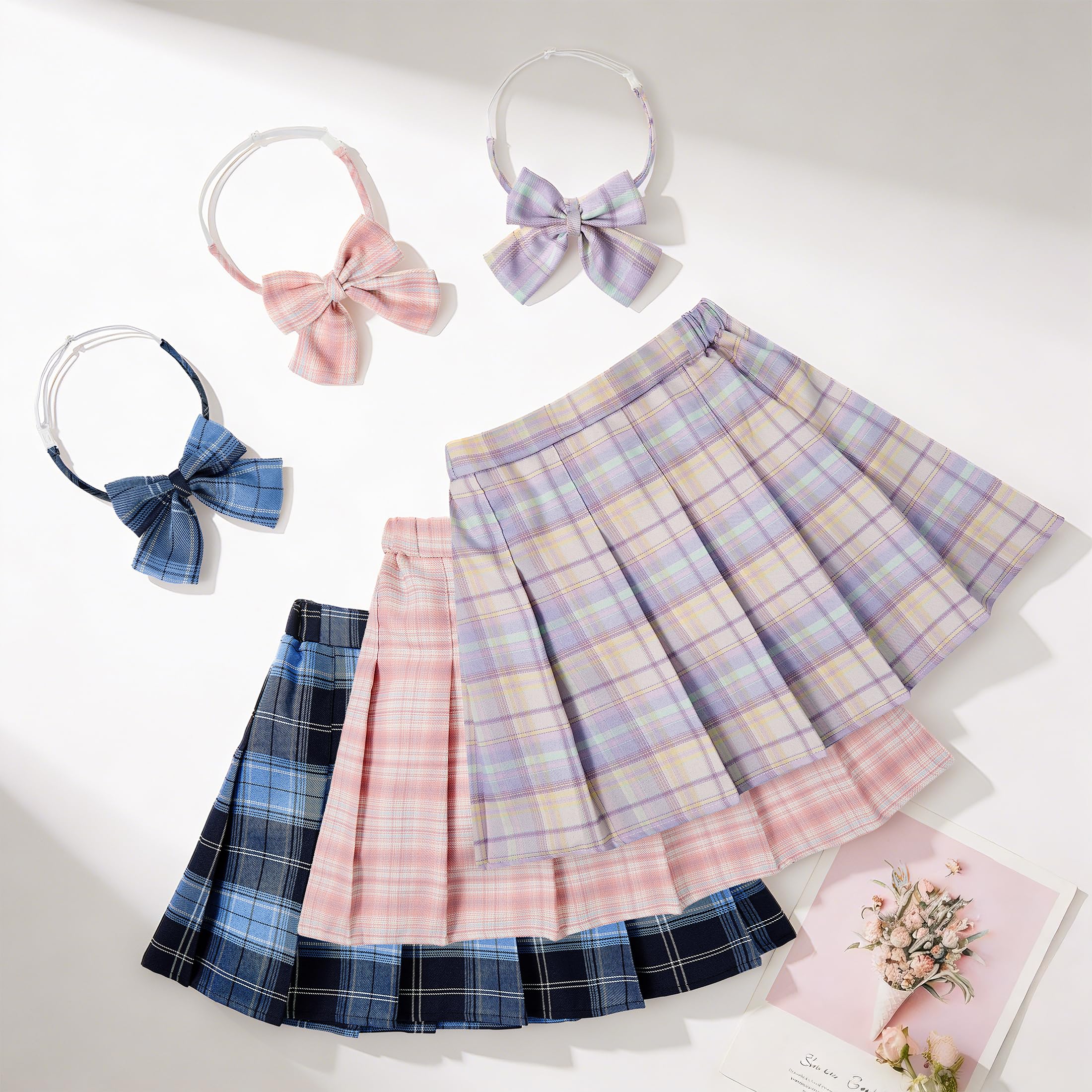 Gonna a quadri per ragazze, gonna da tennis, uniforme a pieghe, mini gonne per ragazze, vita elasticizzata con fiocco