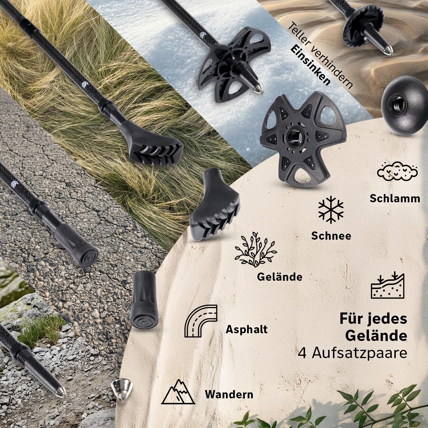 Bâtons de randonnée pliables en carbone et aluminium (seulement 240 g/295 g) avec poignée en liège | Bâtons de trekking ultra légers et réglables en continu pour la marche nordique, 115-135 cm/100-120 cm, pour homme et femme