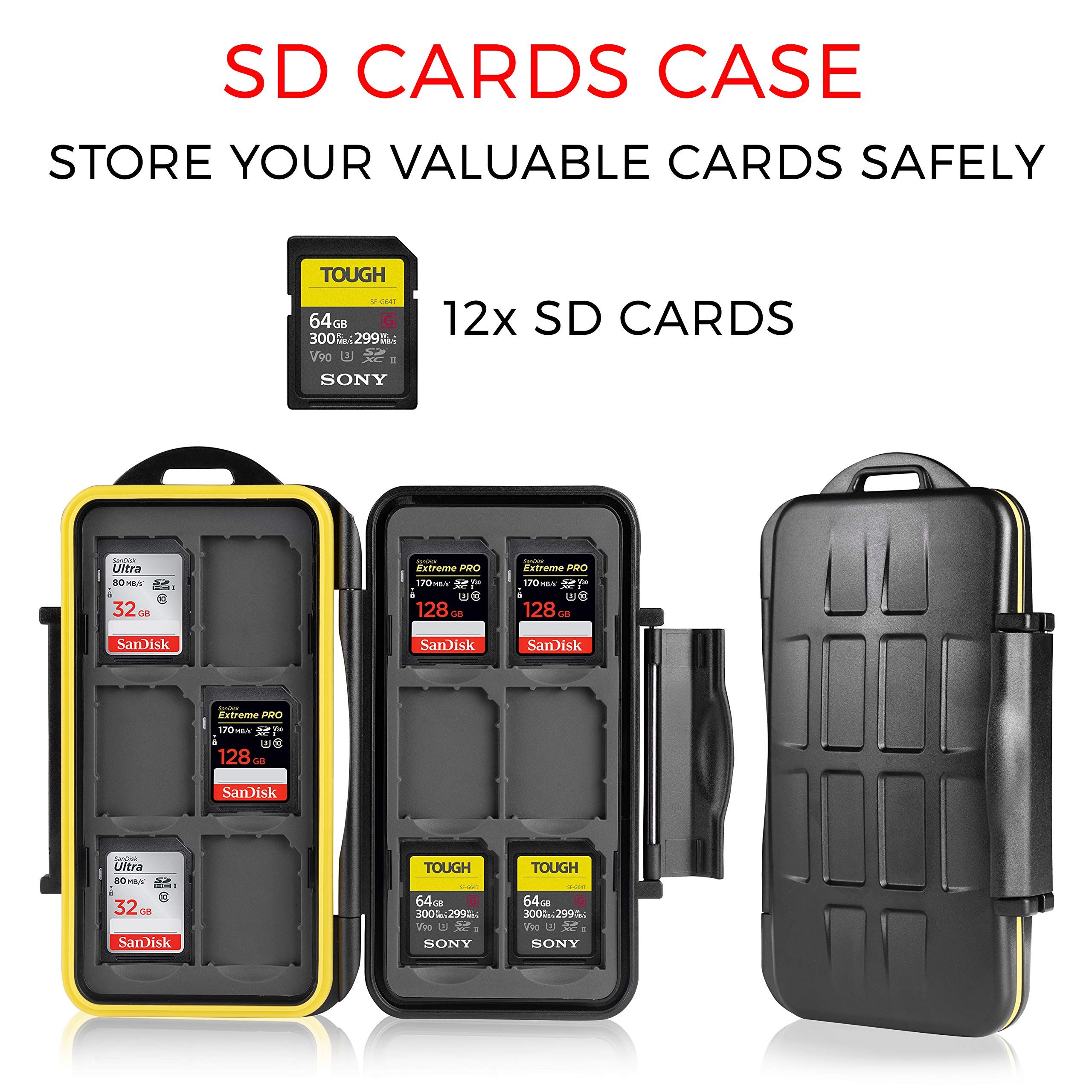 Custodia impermeabile protettiva scheda di memoria per 12 schede SD. Porta Schede Memoria. Cassa Stoccaggio e trasporto. Memory Card Case, Sacchetto Bustina Borsone, Scatola di stoccaggio