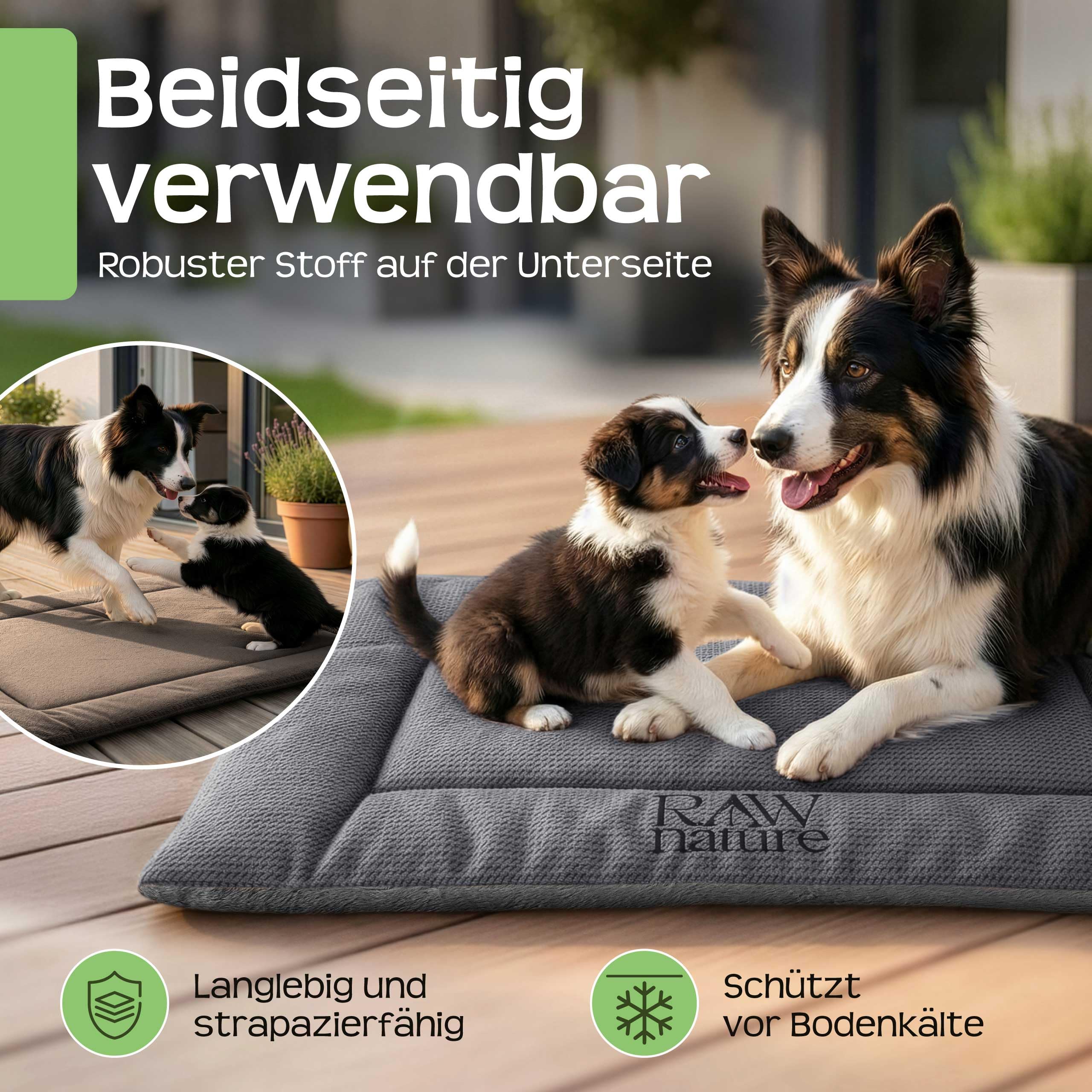 RAW Nature Hundedecke SAVO, L – 90x65x4,5 cm Lagunengrün, Flauschige Hundeliegedecke als Wendedecke, waschbar, für gängige Transportboxen geeignet
