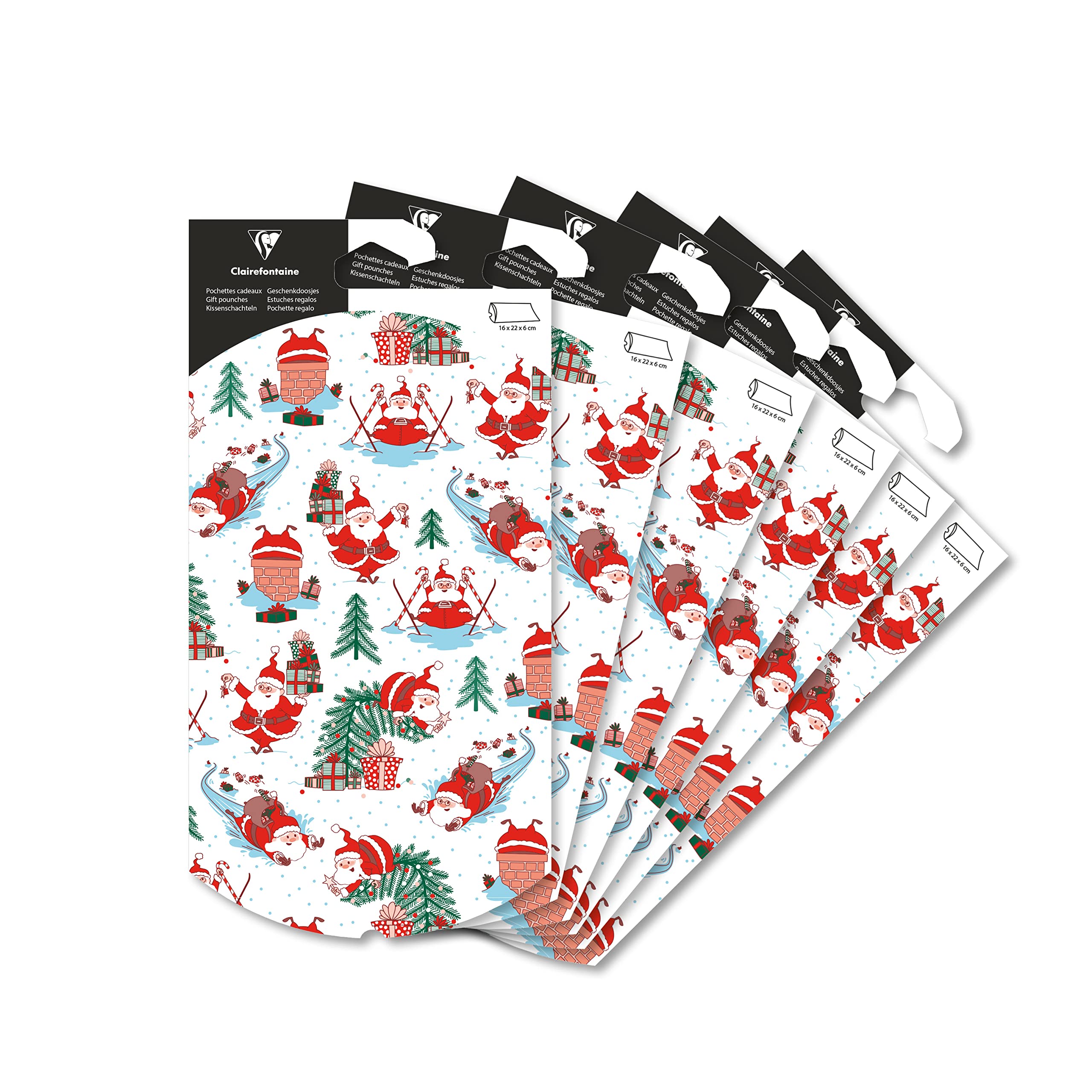 Clairefontaine 618011C - Small Folding Gift Bag - 16x22cm - Designs : Santa Claus - Pillow box - Gift wrapping - Suitable for small gifts, books, games, etc