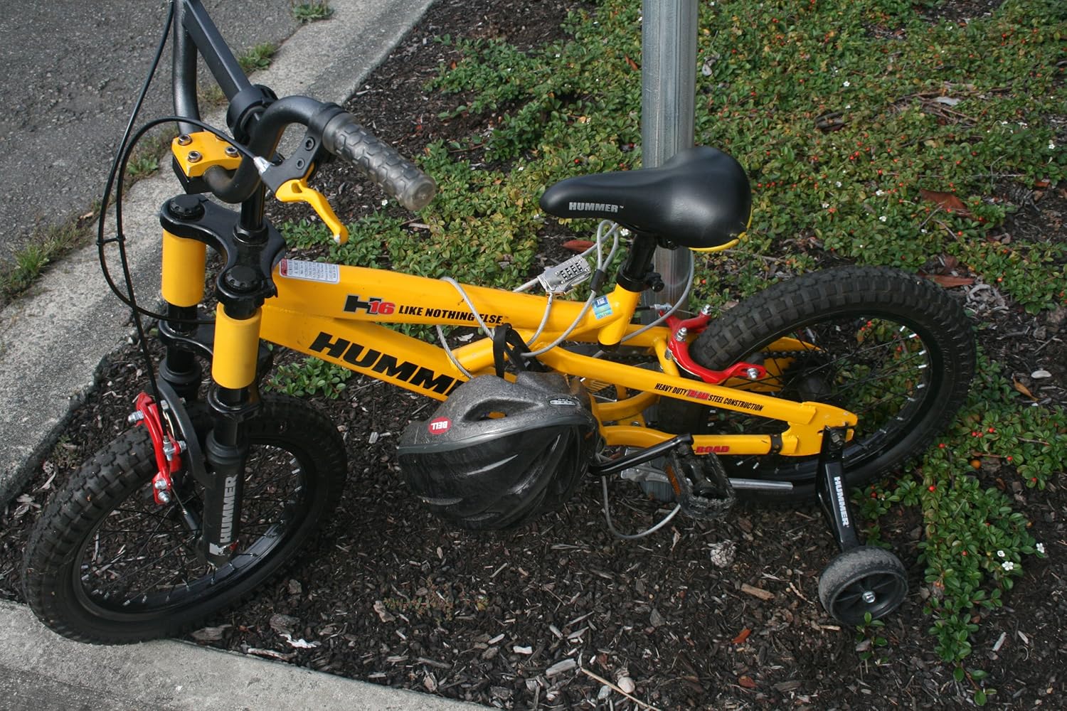 FJM Security SX-645 securing a bicycle and helmet