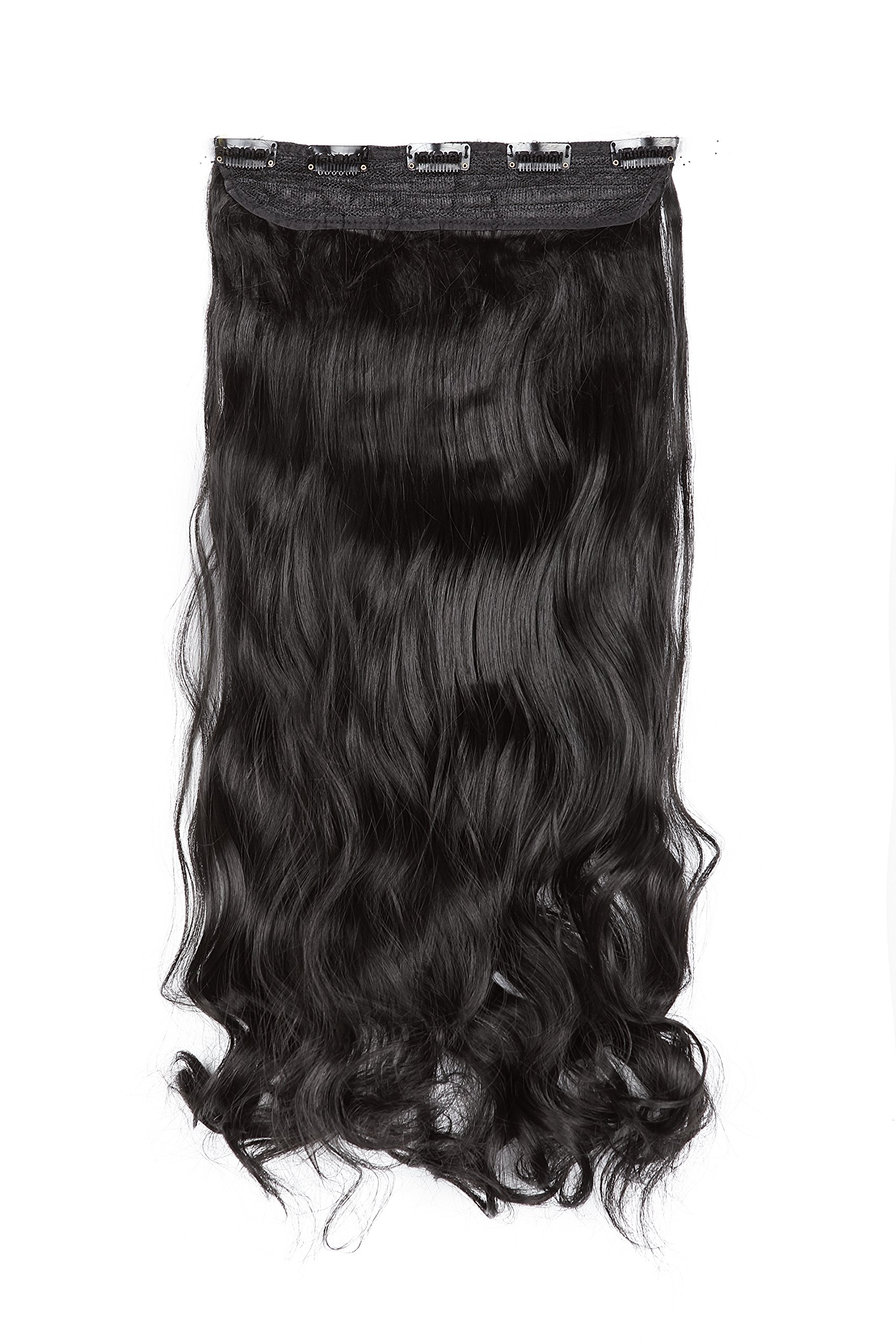 50cm Women 3/4 Full Head Instant One Piece Curly Body Wave Heat Resistance Synthetic Clip in Hair Extension (Natural Colour Close to Black-2 )