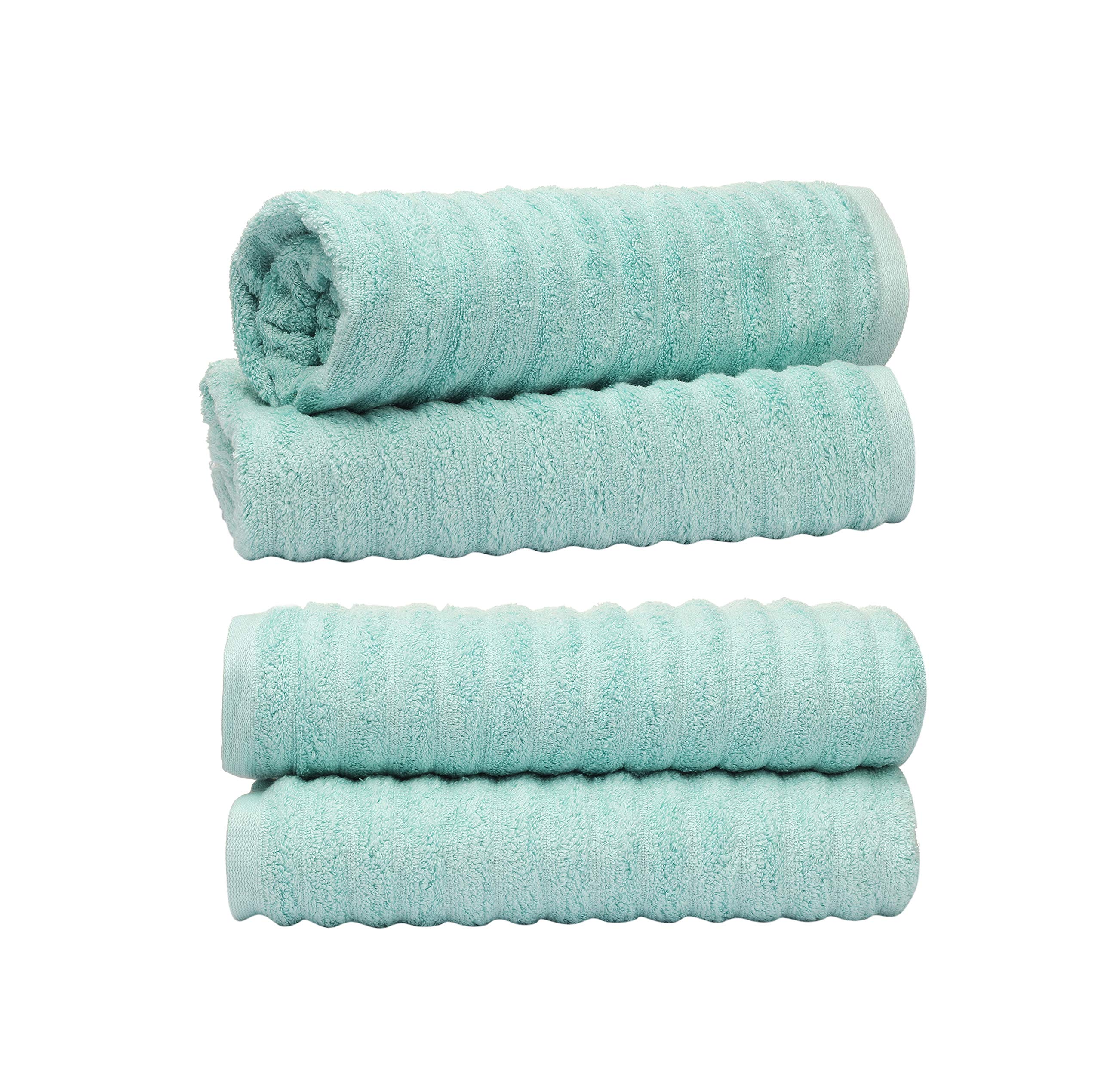 EIN SOF Cotton Towels for Bath - 450 GSM Light Weight Bath Towels (75x140 cms) , Easy to Carry Gym Towels for Men , Soft Quick Dry Towel Set for Women , Ribbed Multipurpose Towels - Blue Set 4