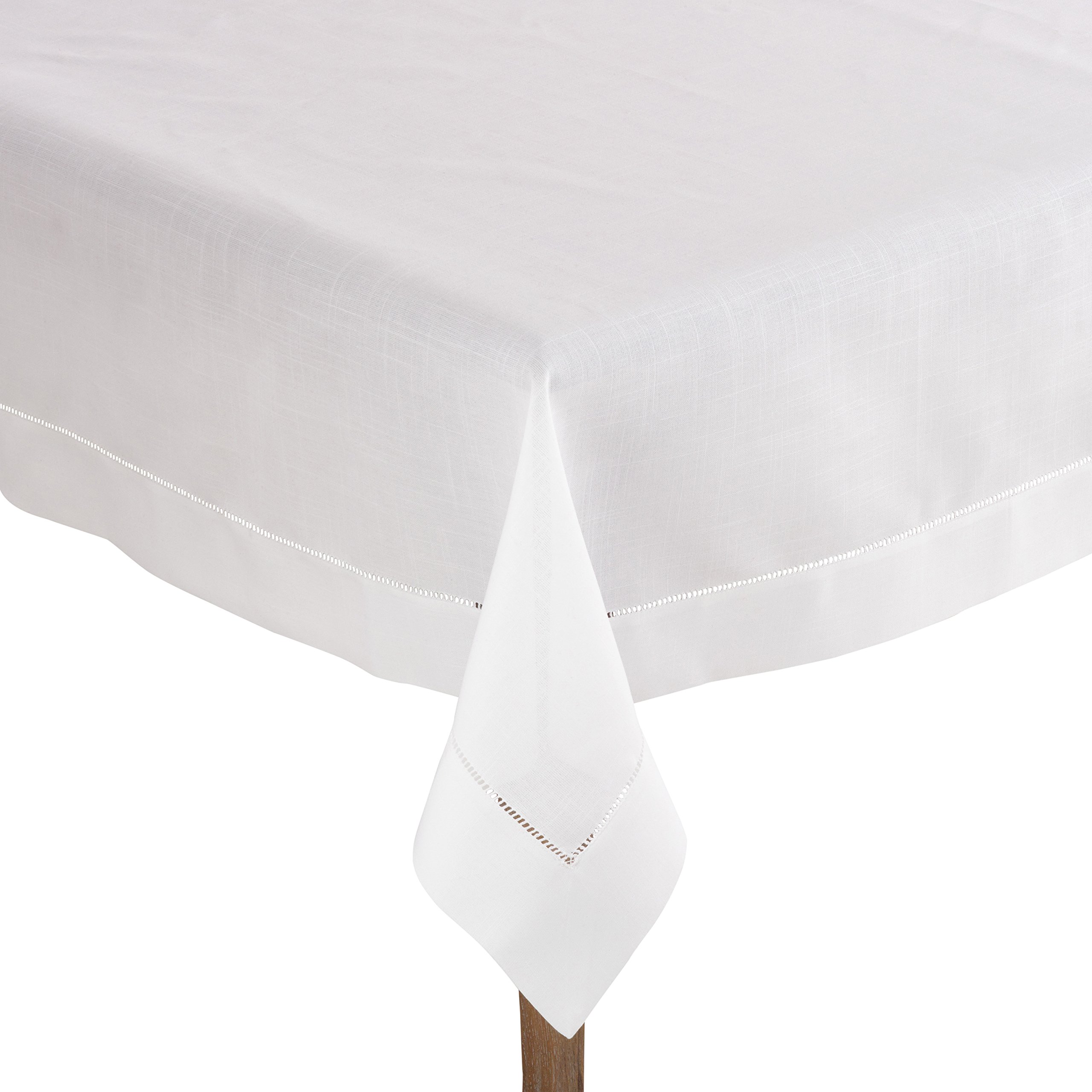SARO LIFESTYLE Hemstitched Border Tablecloth, White, 60"x60"