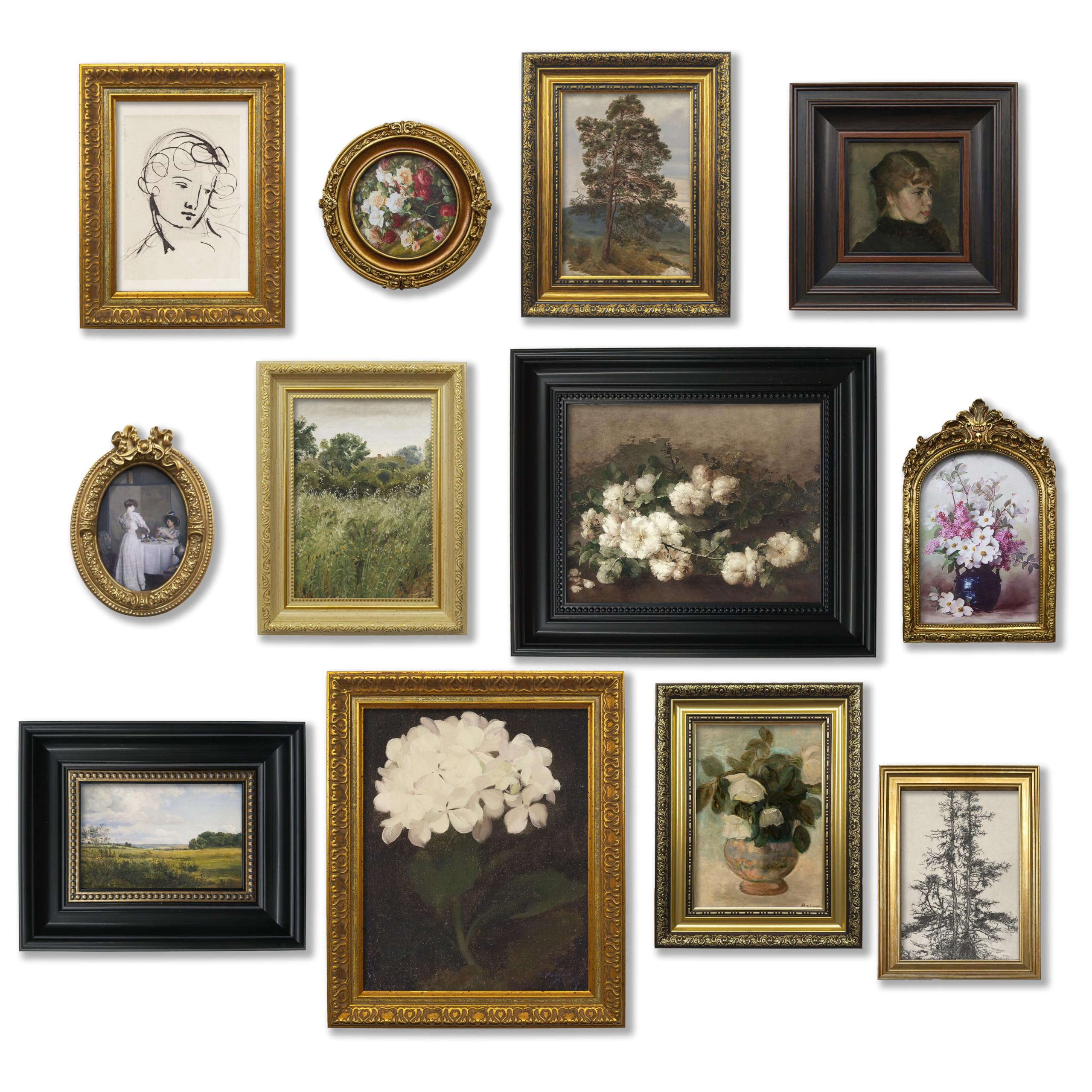 TwoDays 12 Pcs Vintage Picture Frame Set for Gallery Wall — Antique Gold & Brass, Sizes 8x10, 5x7, 4x6 | Wall & Tabletop | Shatterproof Acrylic | Home Decor