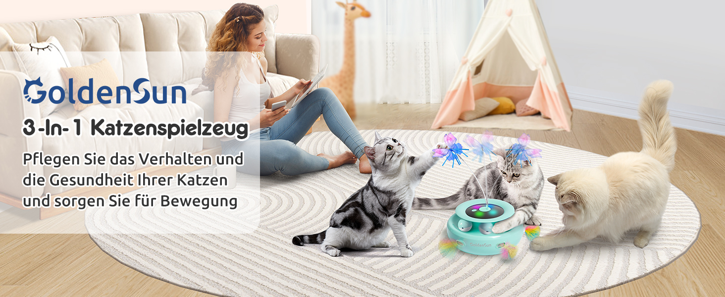 GoldenSun Interactief kattenspeelgoed, 3-in-1 elektrisch automatisch speelgoed voor katten, Whack-A-Mole, fluttering Butterfly, inclusief bal, USB-oplaadbaar, kattenteaser met 4 opzetstukken GoldenSun Interactief kattenspeelgoed, 3-in-1 elektrisch automatisch speelgoed voor katten, Whack-A-Mole, fluttering Butterfly, inclusief bal, USB-oplaadbaar, kattenteaser met 4 opzetstukken