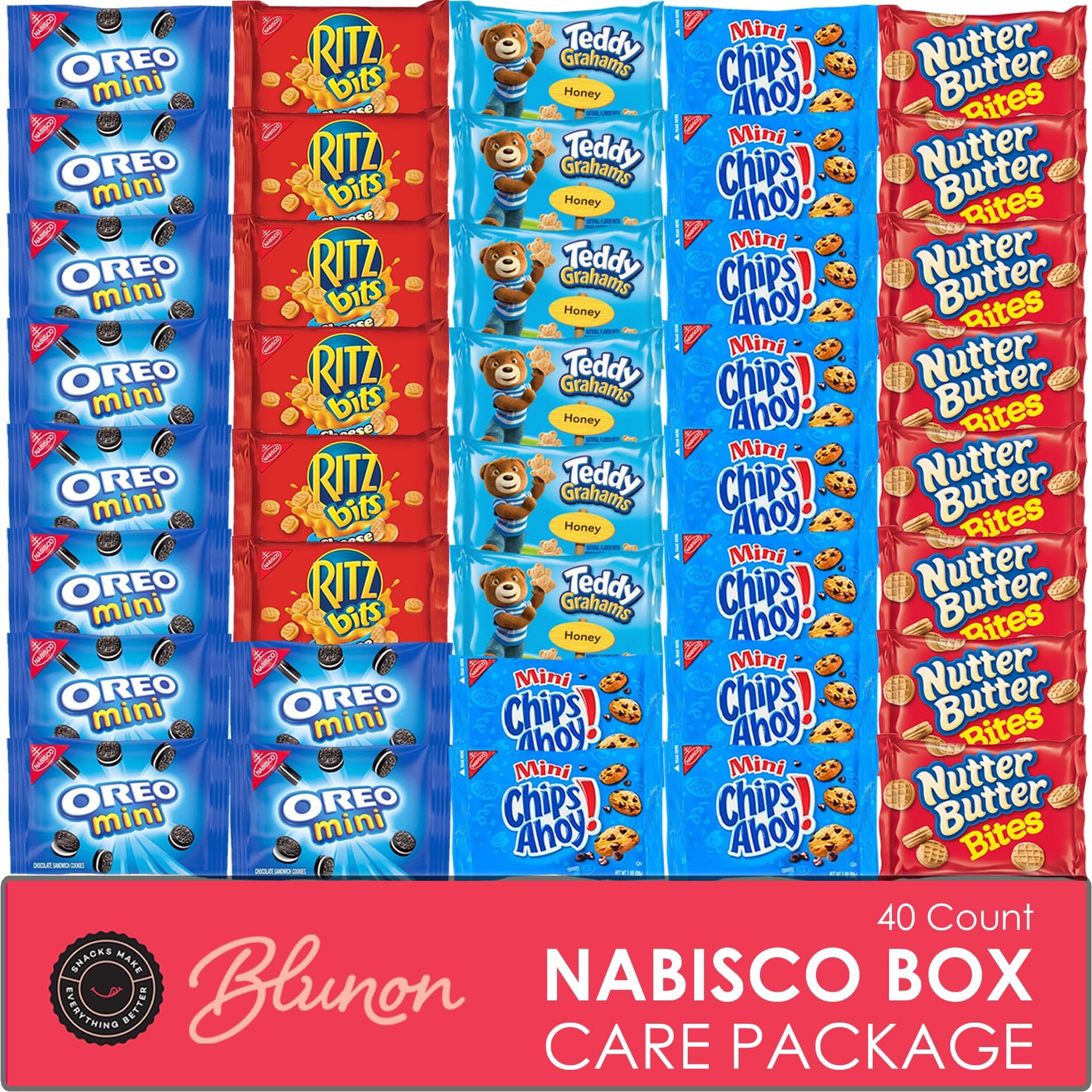Oreo, Chips Ahoy, Ritz, Nutter Butter, Teddy Grahams Variety Pack - Nabisco Cookies Assortment Bulk - Care Package Gift Box (40 Count)