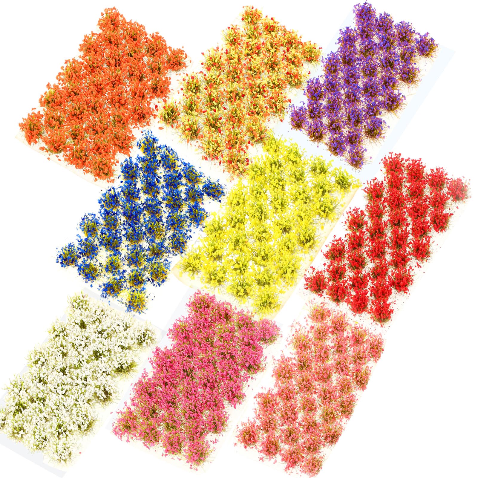 288 Pcs Static Grass Tuft Flower Cluster Vegetation Groups Self Adhesive Artificial Model Grass Tufts DIY Miniature Colorful Flower Cluster for
