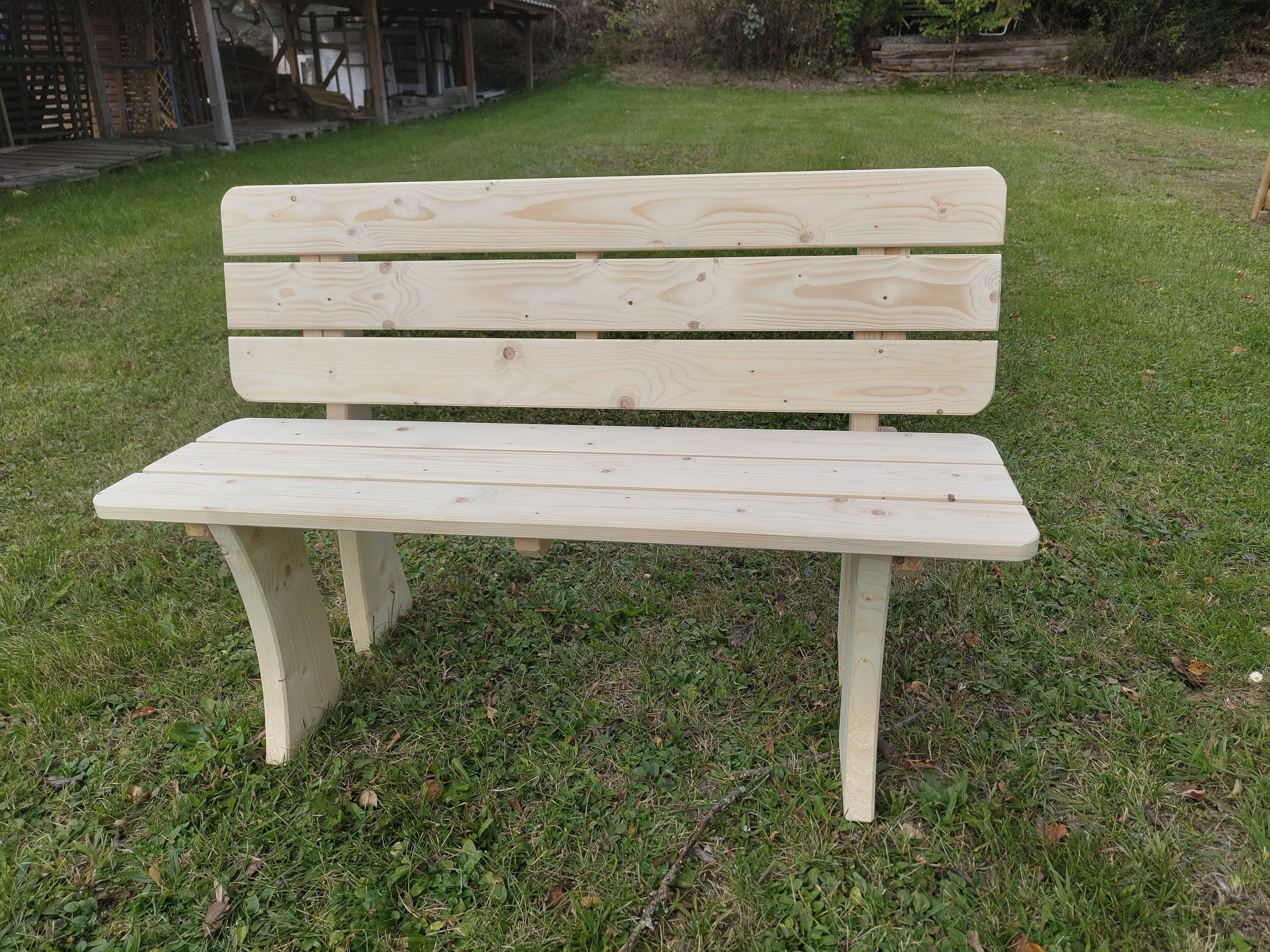 Mega Holz Gartenbank Holz mit Rückenlehne UNGARN 118x48x80 cm - 2-Sitzer aus witterungsbeständiger Kiefer - Wetterfeste Balkonbank aus massiven Holz - Holzbank für Garten, Balkon und Terrasse