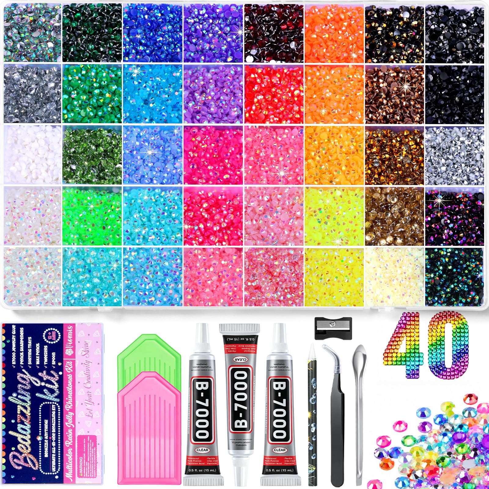 Bedazzling Kit, 40000 Pcs 3mm Nail Art Rhinestone, 40 Colors