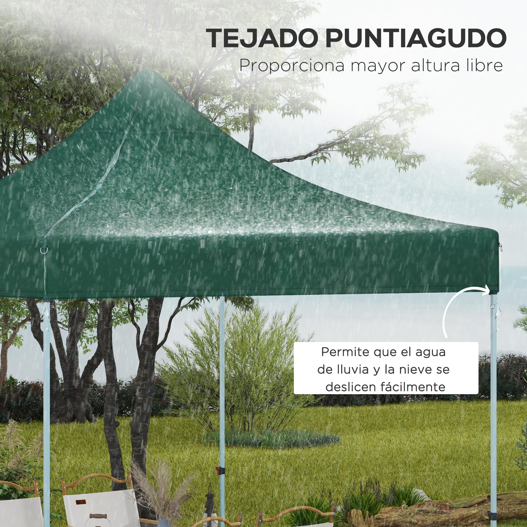 Outsunny Techo de Carpa para Celebraciones 3x3 m Techo de Repuesto para Carpa Plegable de Tela Oxford con Tejado Puntiagudo Impermeable y Anti-UV Verde Oscuro