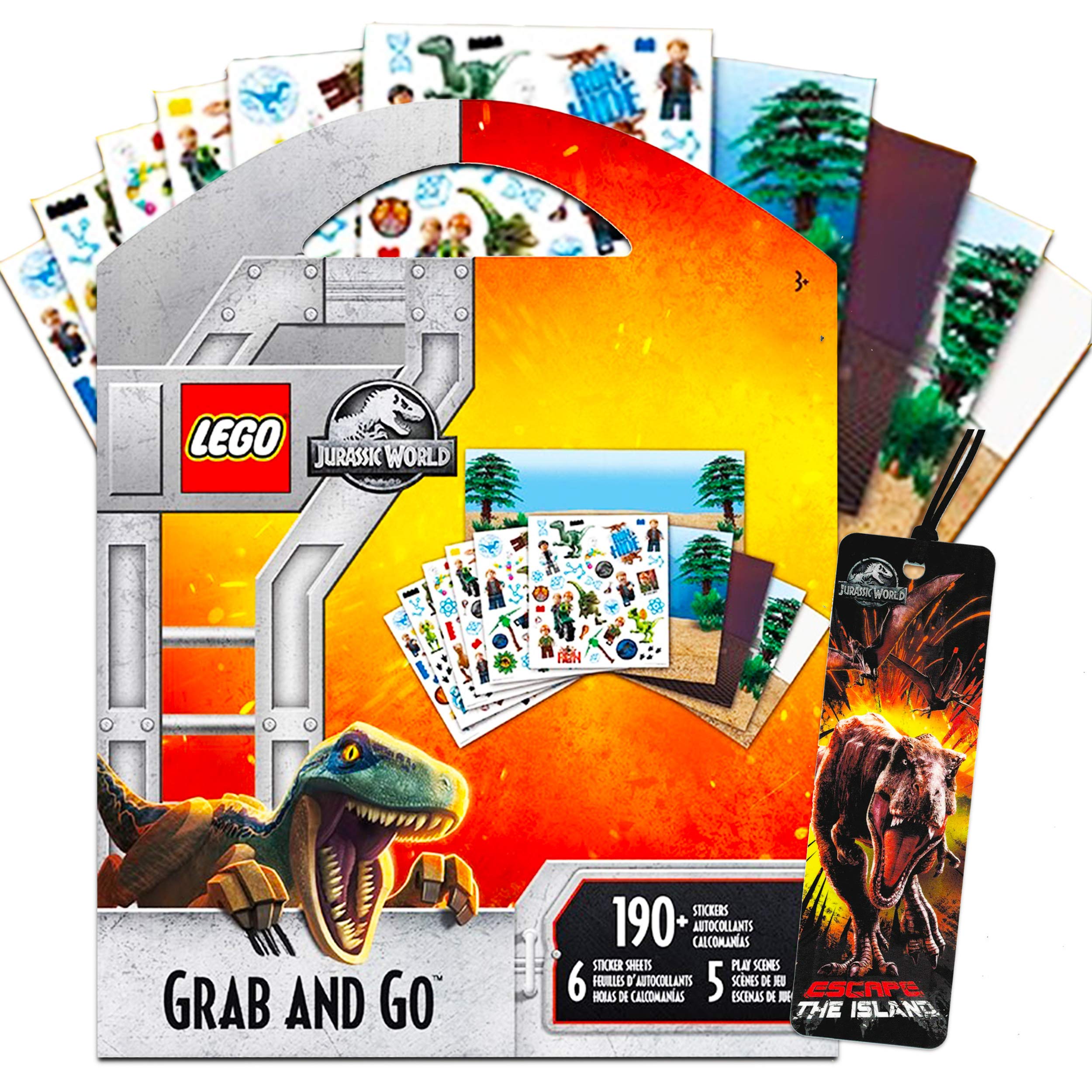 Dinosaurs Lego Jurassic World Stickers Party Supplies Bundle ~ 6 Lego Jurassic Park Party Favors Sheets with Bonus Bookmark (190 Stickers)