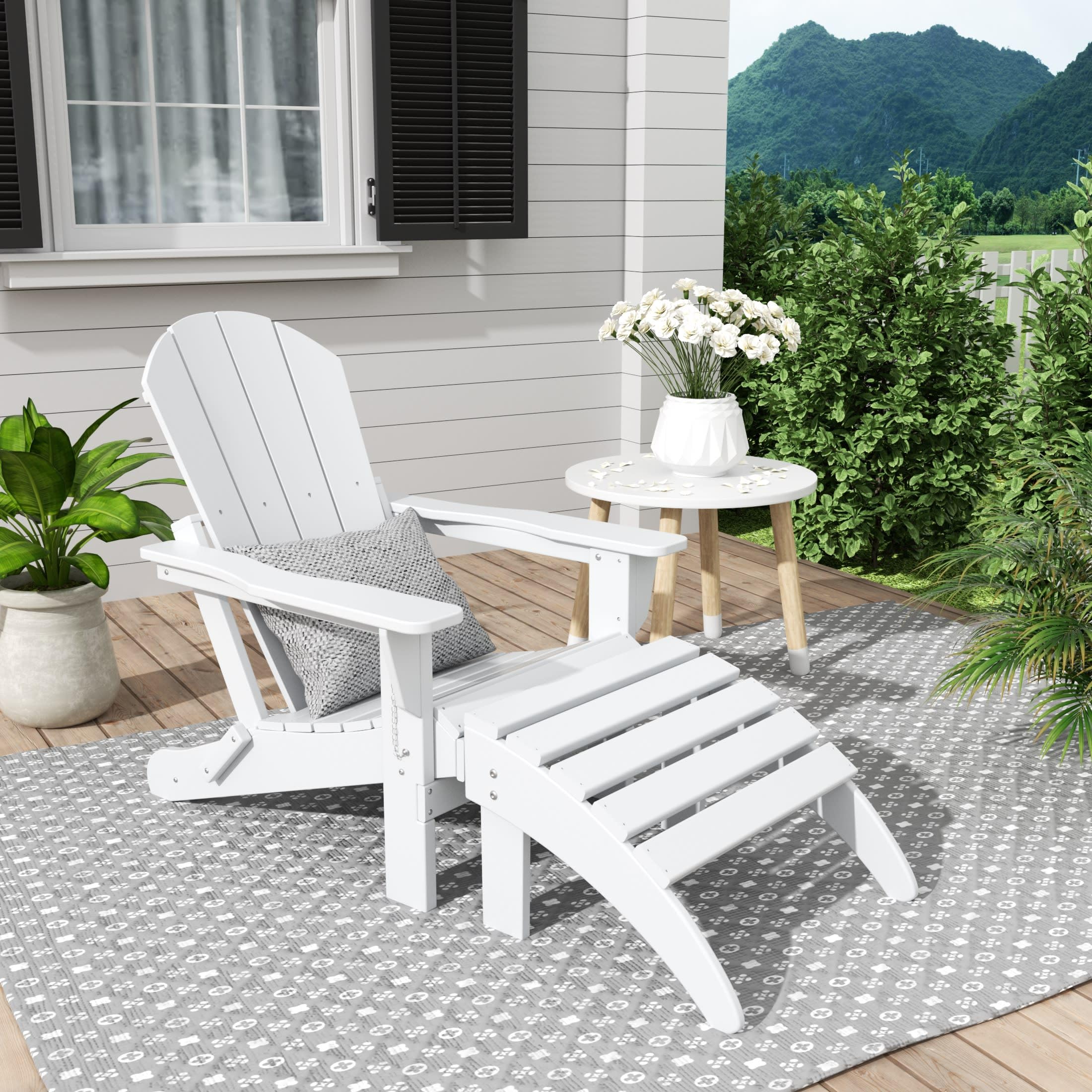 WestinTrends Malibu Outdoor Lounge Chair 2-Pieces Adirondack Chair Set with Ottoman All Weather Poly Lumber Patio Lawn Folding