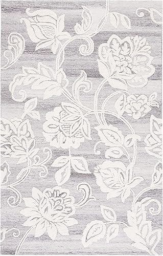 Miniatura 3 de SAFAVIEH Jardin Collection - Alfombra decorativa, 4 x 6 pies, gris y marfil, mezcla de lana floral hecha a mano, ideal para zonas de alto tráfico en