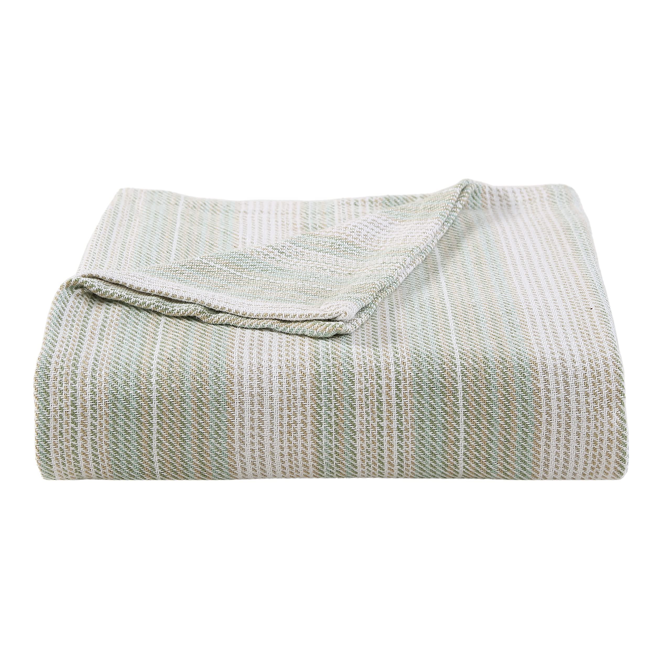 Tommy Bahama- Queen Blanket, Soft Cotton Bedding, Coastal Inspired Bedding Essentials (Sandy Shore Stripe Green, Queen)