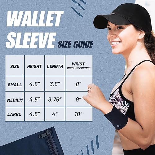 Miniatura 10 de Wallet Sleeve, Paquete de 3 pulseras ligeras para correr, senderismo, entrenamiento, bolsa con cremallera RFID para efectivo, tarjetas y pequeños