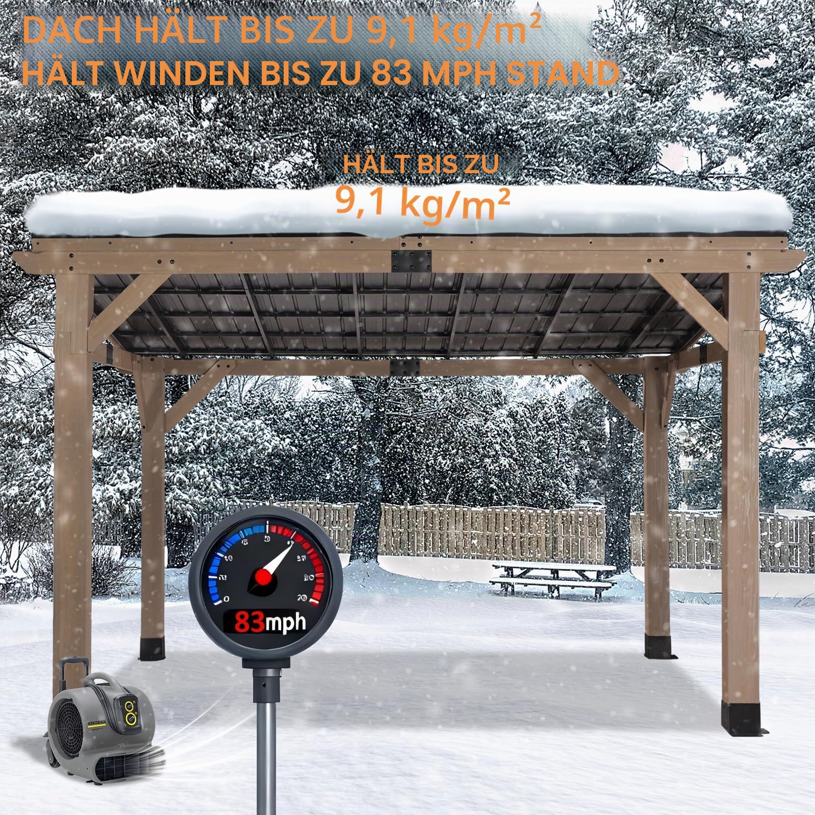 CHARMELEON Zedernholz-Gazebo 3,05 x 3,66 m, Holz-Grill-Gazebo mit geneigtem galvanisiertem Stahldach, dauerhaftes festes Terrassenpavillon für draußen, Hinterhof, Garten, überlegene Schnee- und