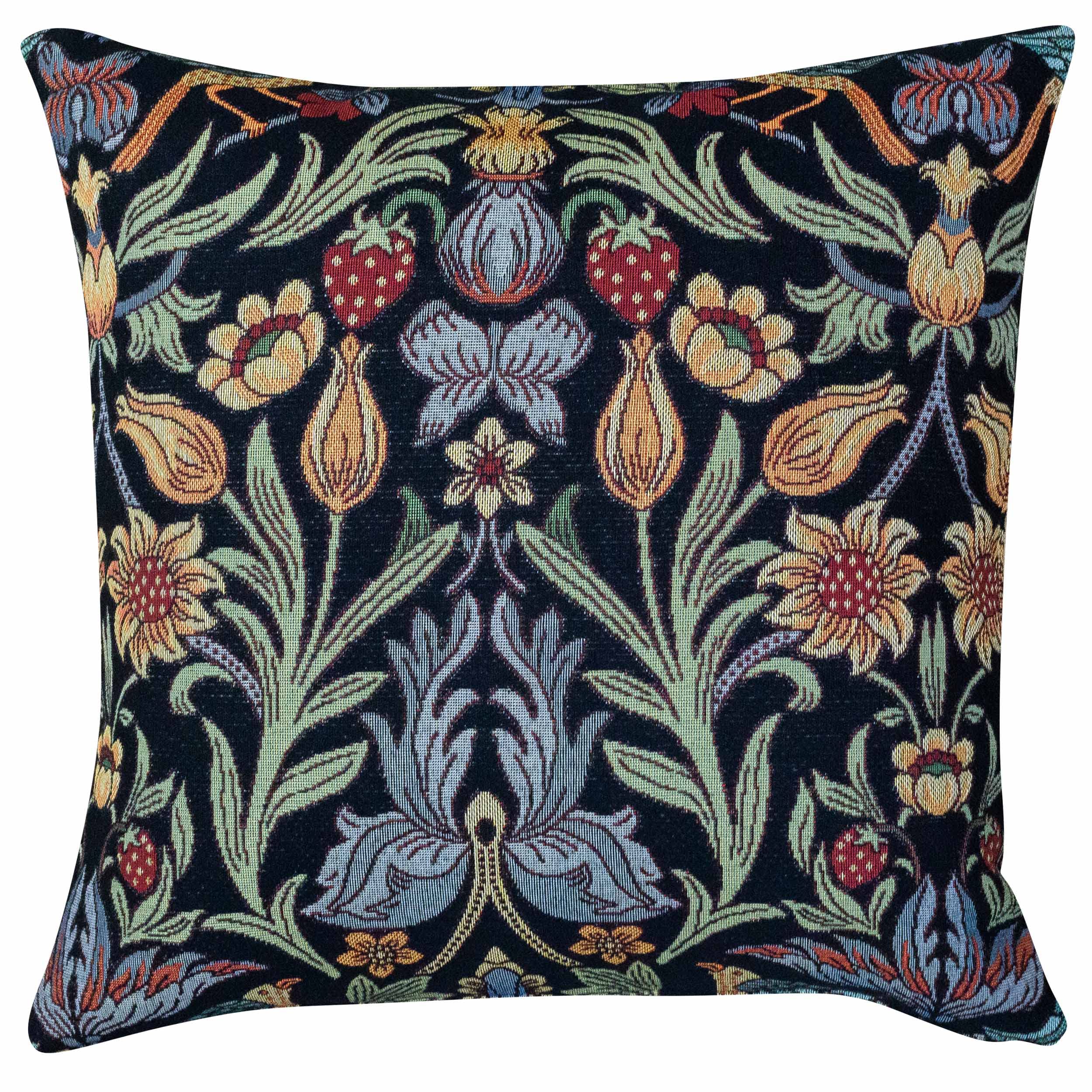 Linen Loft Black Manor Garden Tapestry Cushion Cover. Morris Style Heavyweight Tapestry Countryside Botanical Design In 17X17 Square Cushion Cover Only.