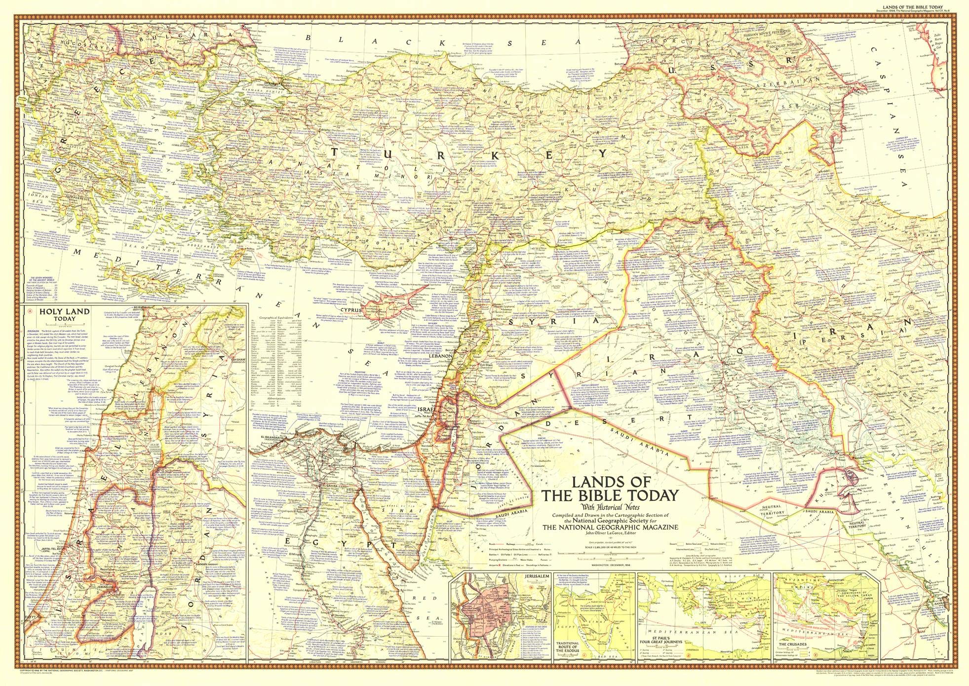National Geographic: Lands of The Bible Today 1956 - Historic Wall Map Series - 41 x 29 inches - Laminated