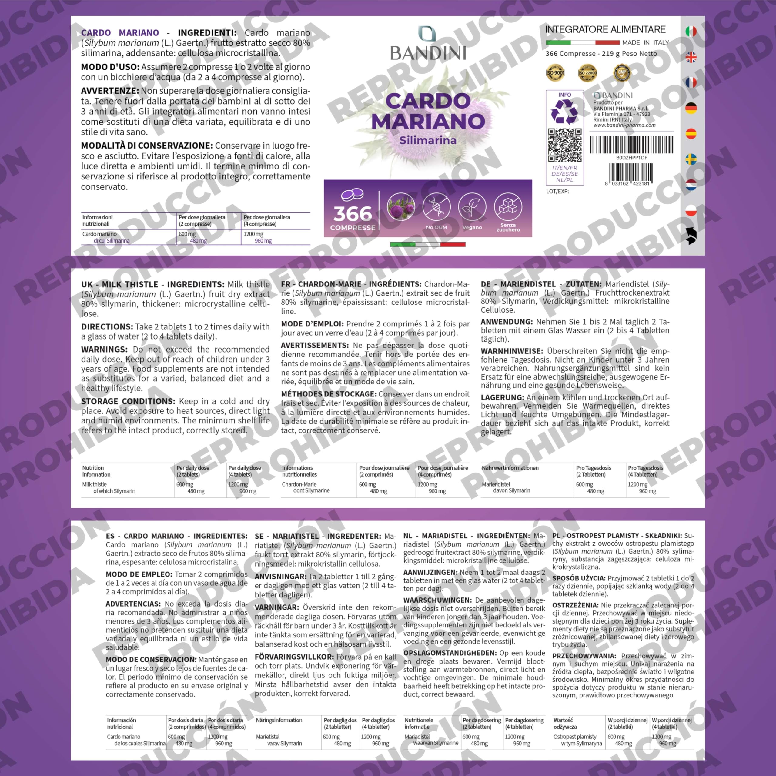 Bandini® Cardo Mariano 366 Comprimidos, Suplemento a base de Silimarina del Extracto Natural de Cardo Mariano, Ayuda a la Función Hepática, Silybum Marianum 300mg, Milk Thistle 1200 mg/día (+6 Meses)