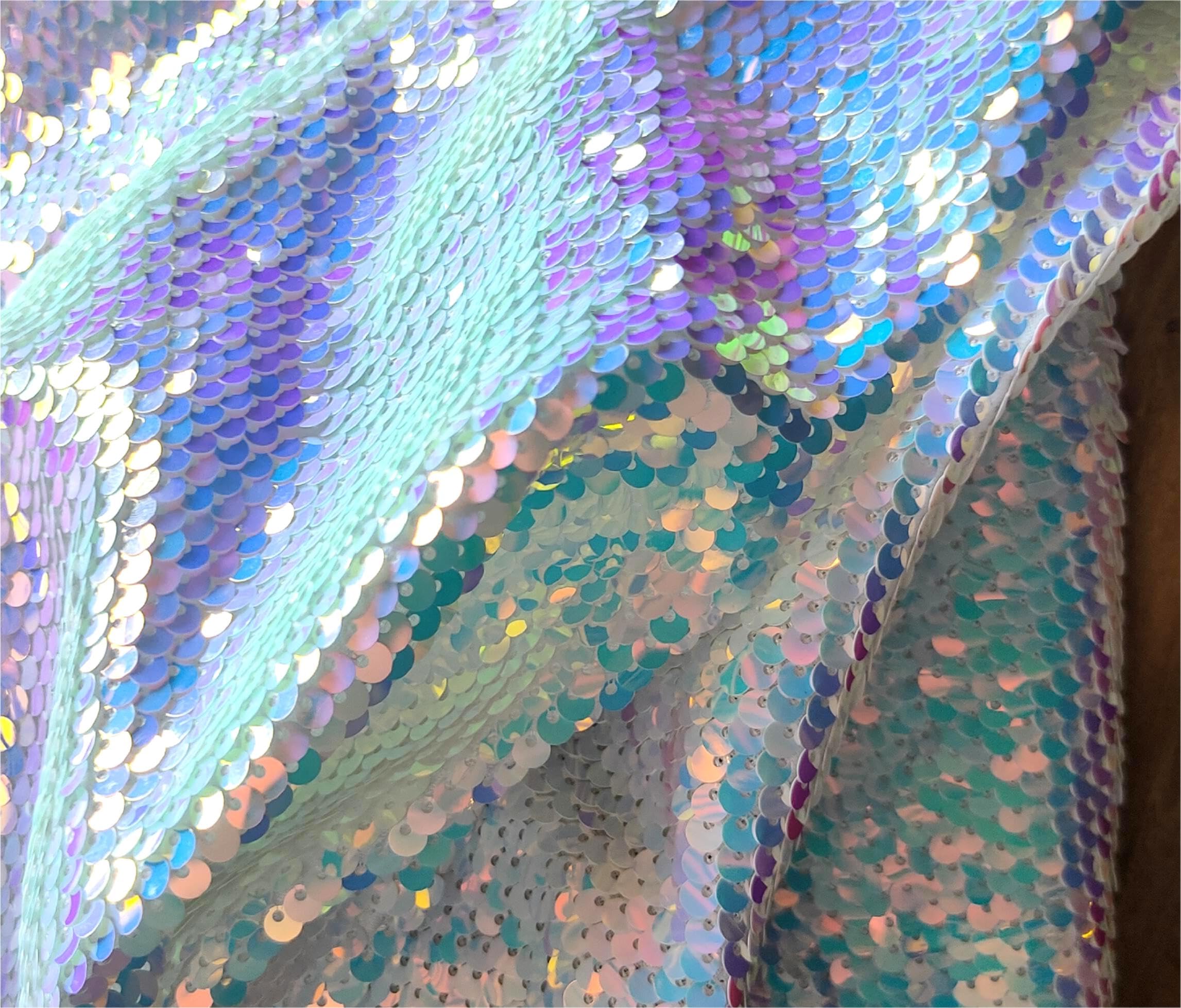 Sensory Wall Sequin Flip Fabric for Kids,0.2" Large Sequins Sensory Graffiti Fabric,Tactile Stimulation,Reversible Mermaid Fabric by The Yard (3yards(108"*49"), Mermaid Magic White)