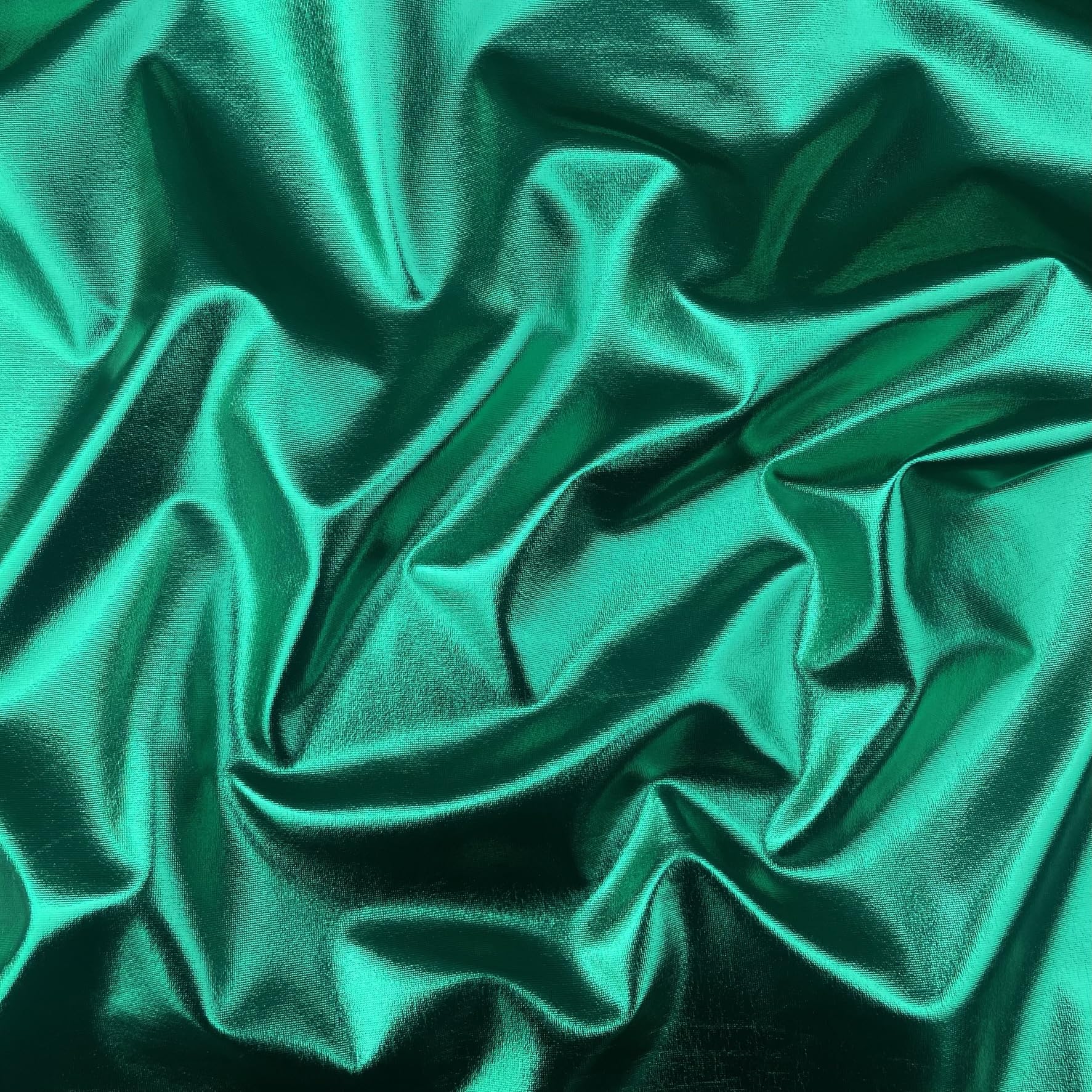 Metallic Foil Fabric 4 Way Stretch Poly Spandex Solid Plain Coloured Shiny Dancewear Sportswear Clothing Fabric Material | 60" - 150 cm Wide (per Metre, Green)