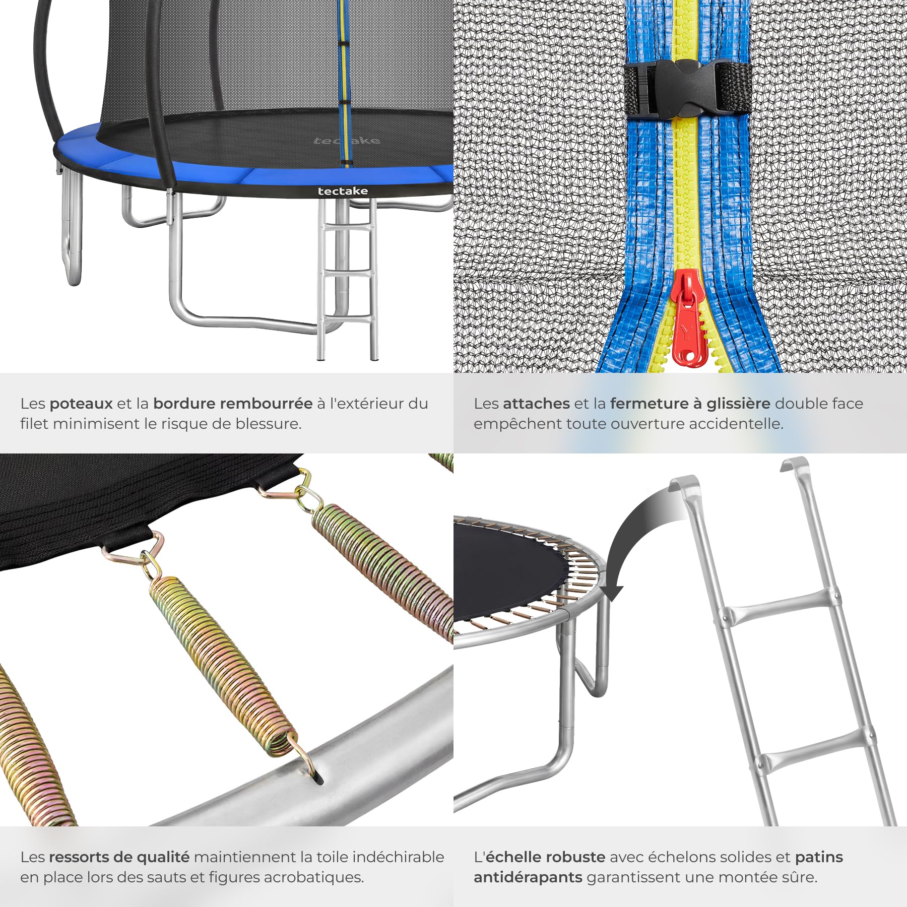 tectake® Trampoline, Trampoline de Jardin, Ø 244/305/366 cm, Certifié GS, Équipement Sportif pour Entraînement, Endurance et l'Équilibre, Filet de sécurité pour Enfants, Échelle, Bordure rembourrée