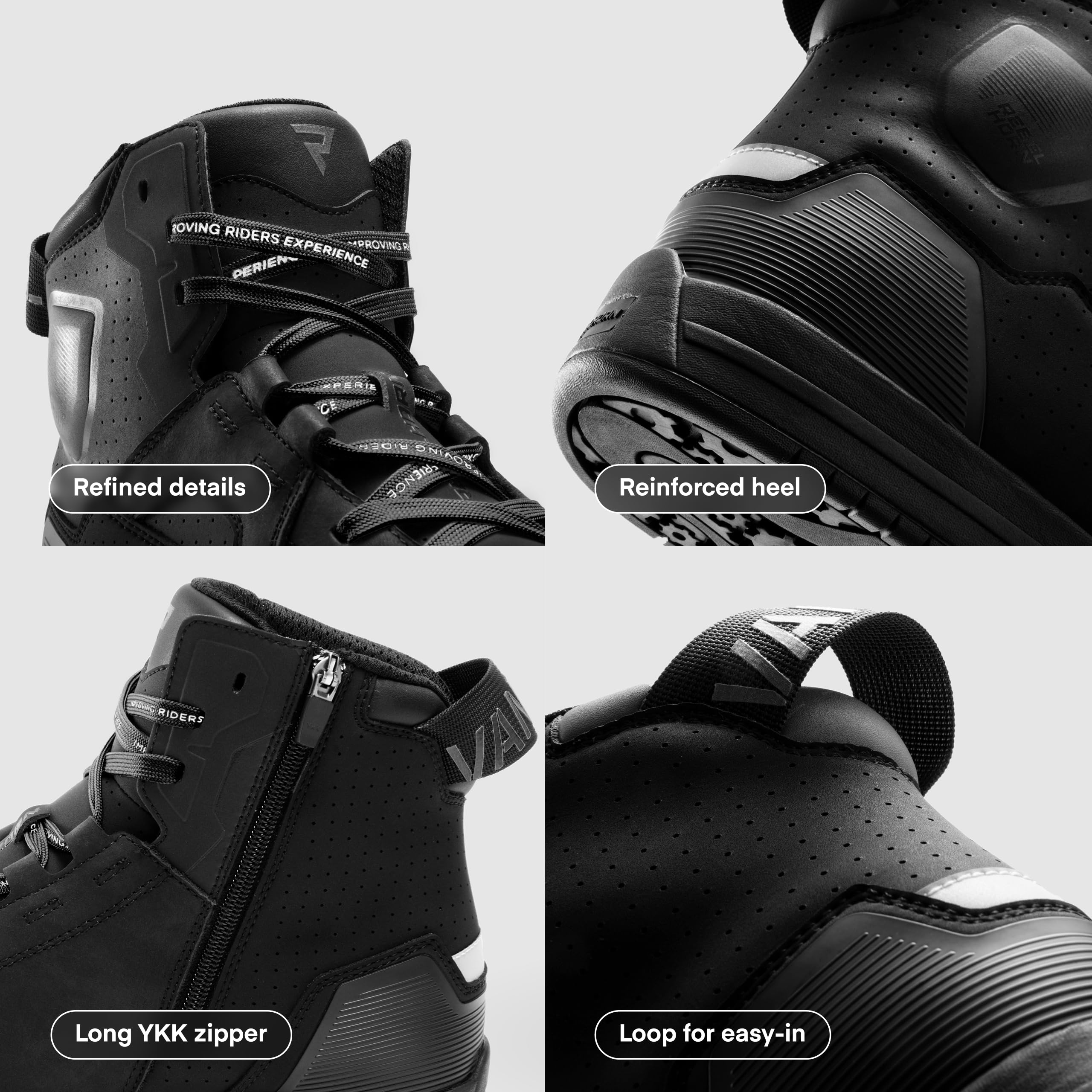 REBELHORN Vandal II Botas de Moto Hombre y Mujer | Cuero Perforado | Protección de Tobillos, Dedos y Talones | Cremallera Larga | Suela Reforzada | Tallas hasta 48